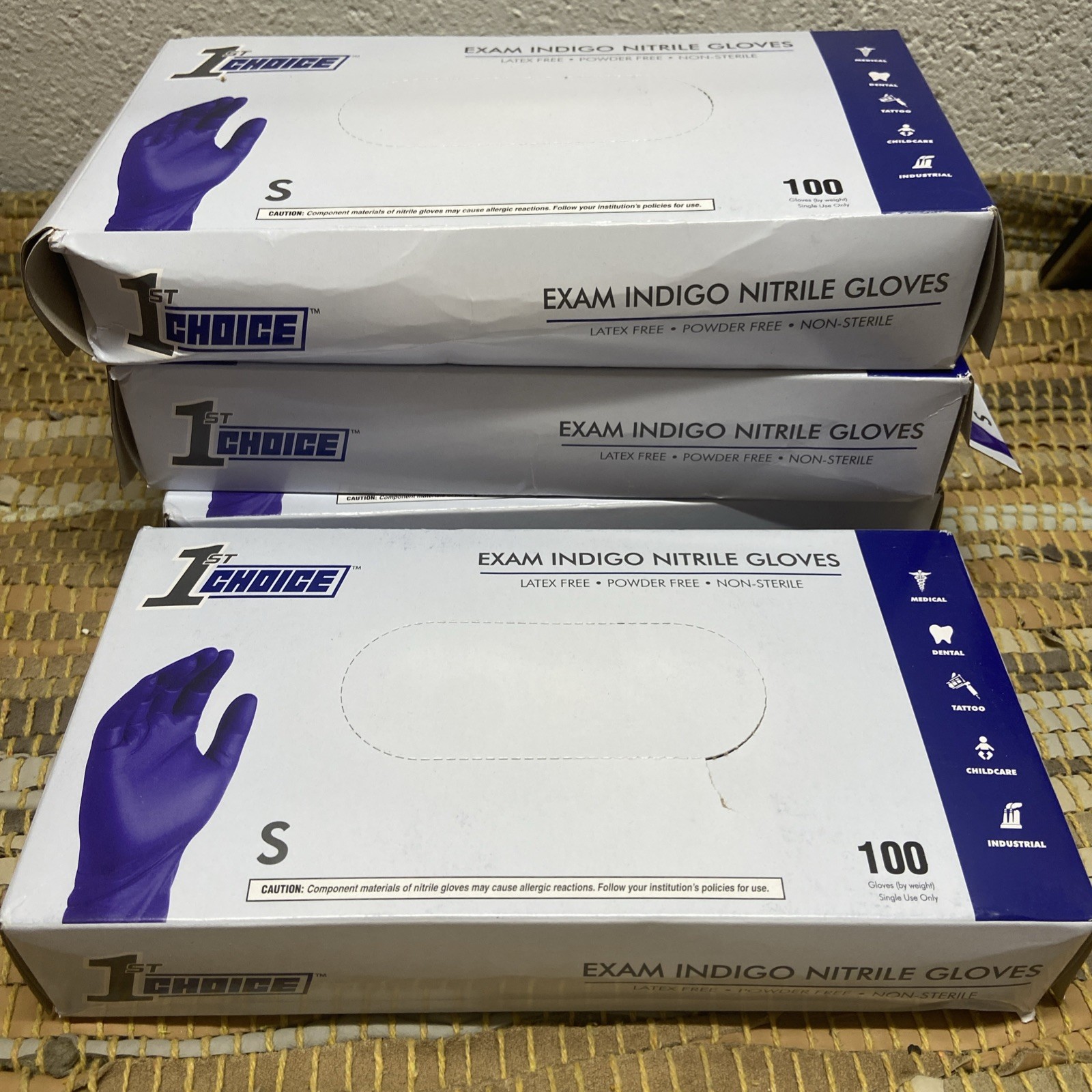 4x 1st Choice Indigo Nitrile Disposable Exam/Medical Gloves 3 Mil Latex-Free 100