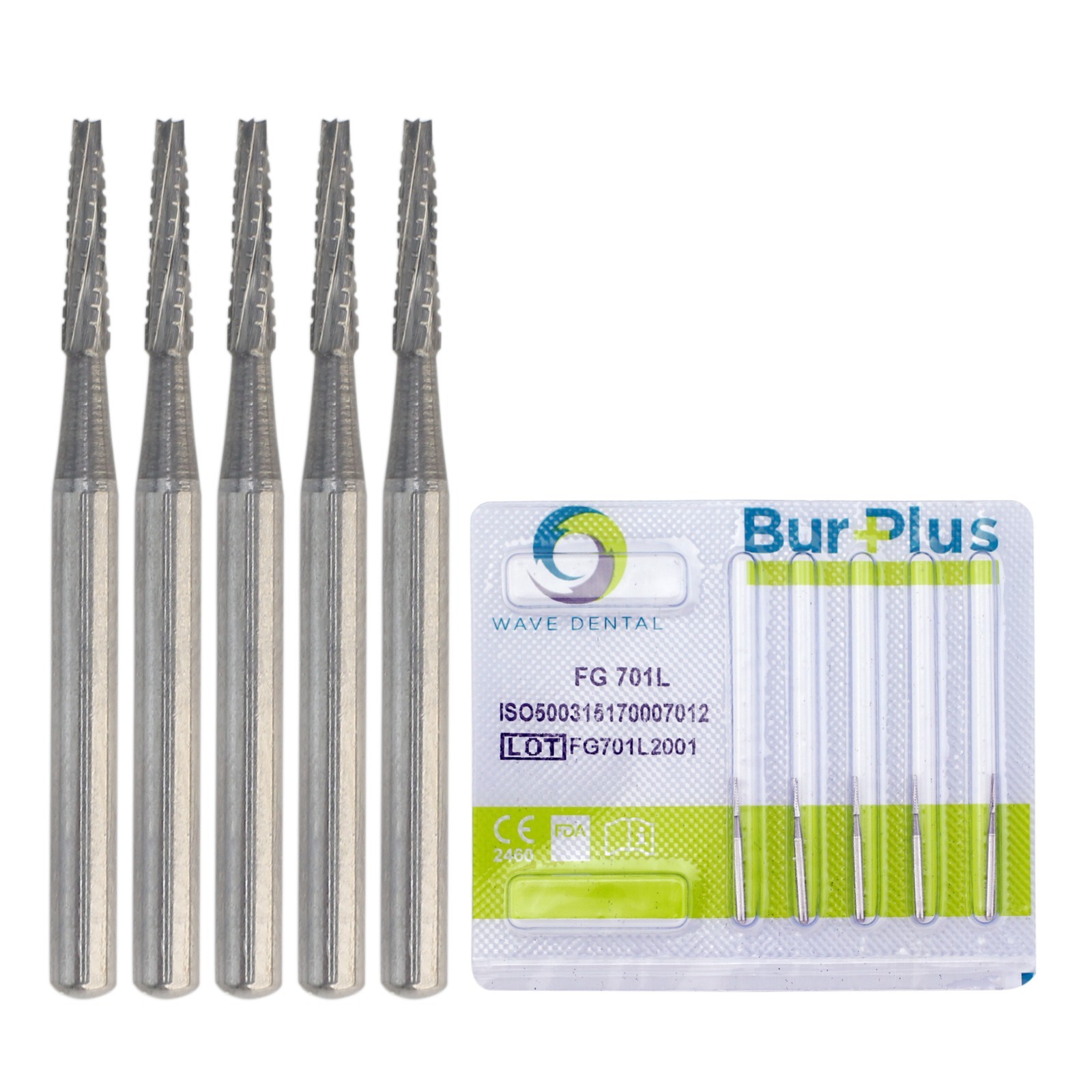 Dental Carbide Burs FG701L Friction Grip Flat End Taper Cross Cut Long Head 21mm