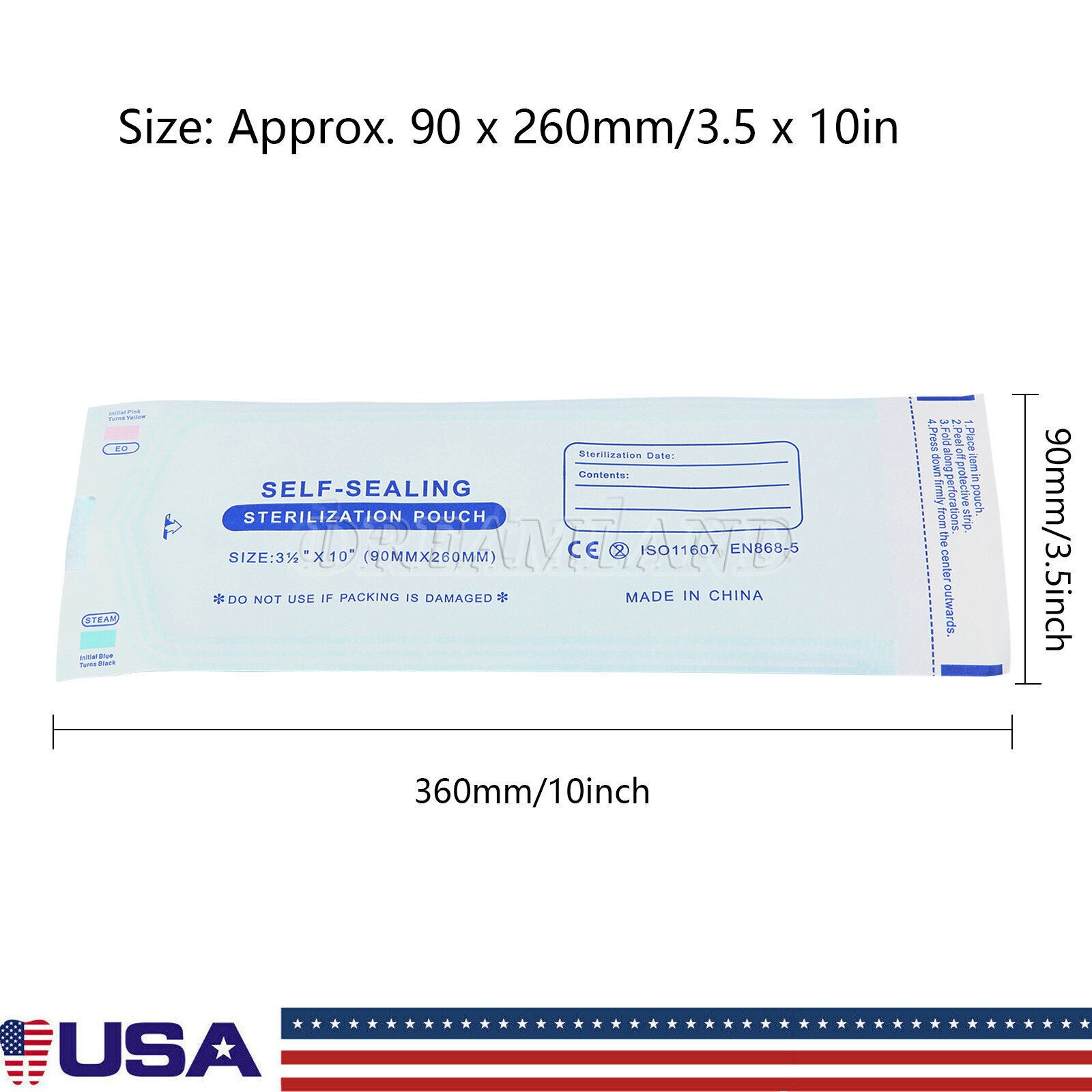 3-1/2″ x 10″ Dental Medical Self Seal Pouch Sterilization Bag Pouches USA