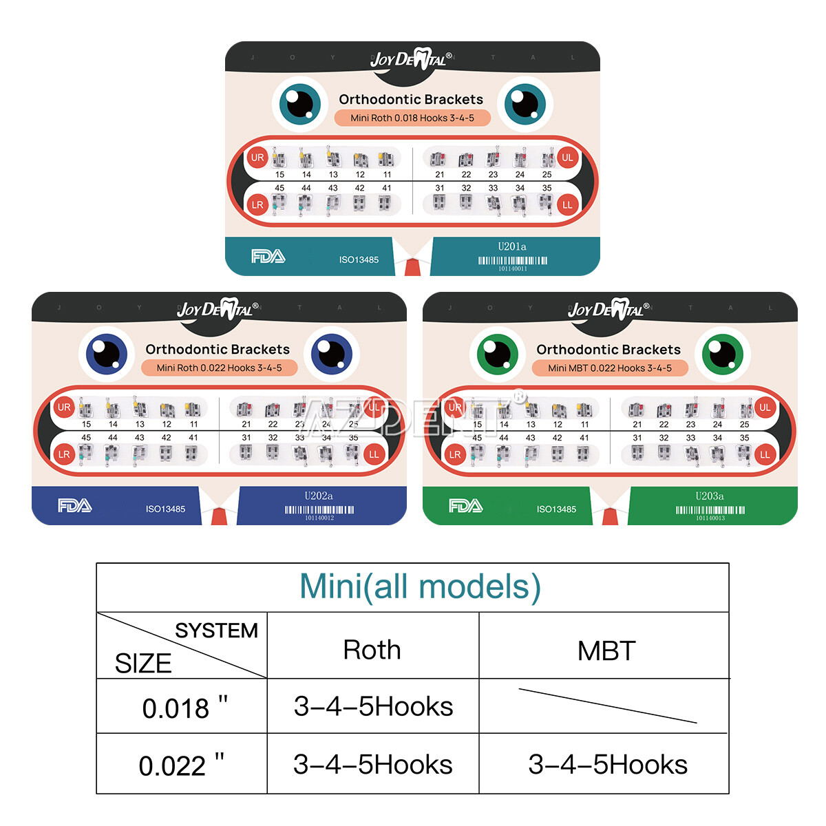 20Pcs Dental Orthodontic Brackets Braces Mini Roth MBT 022/018 Hooks 345 Metal