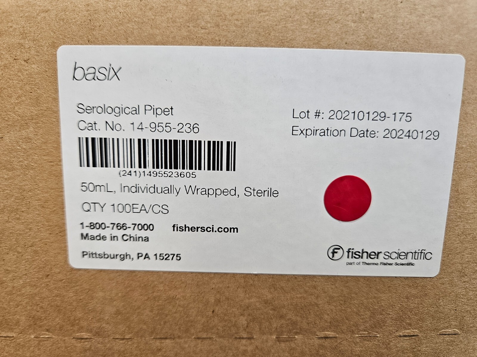 Fisher Scientific Serological Pipet 50 ml PS Case of 100 Pipettes