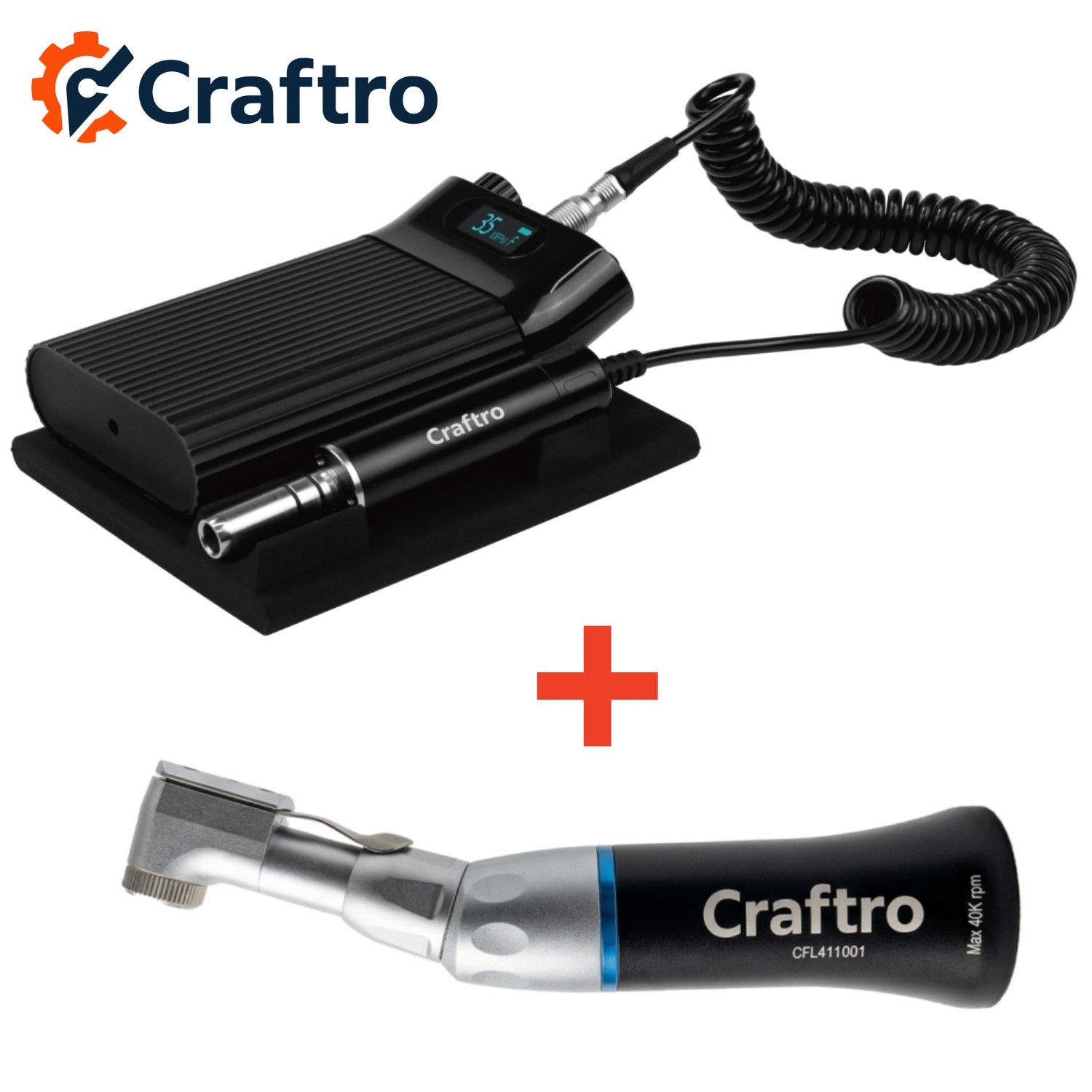 Craftro 35K RPM Dental Lab Portable Brushless Micromotor 3/32” E-type Handpiece