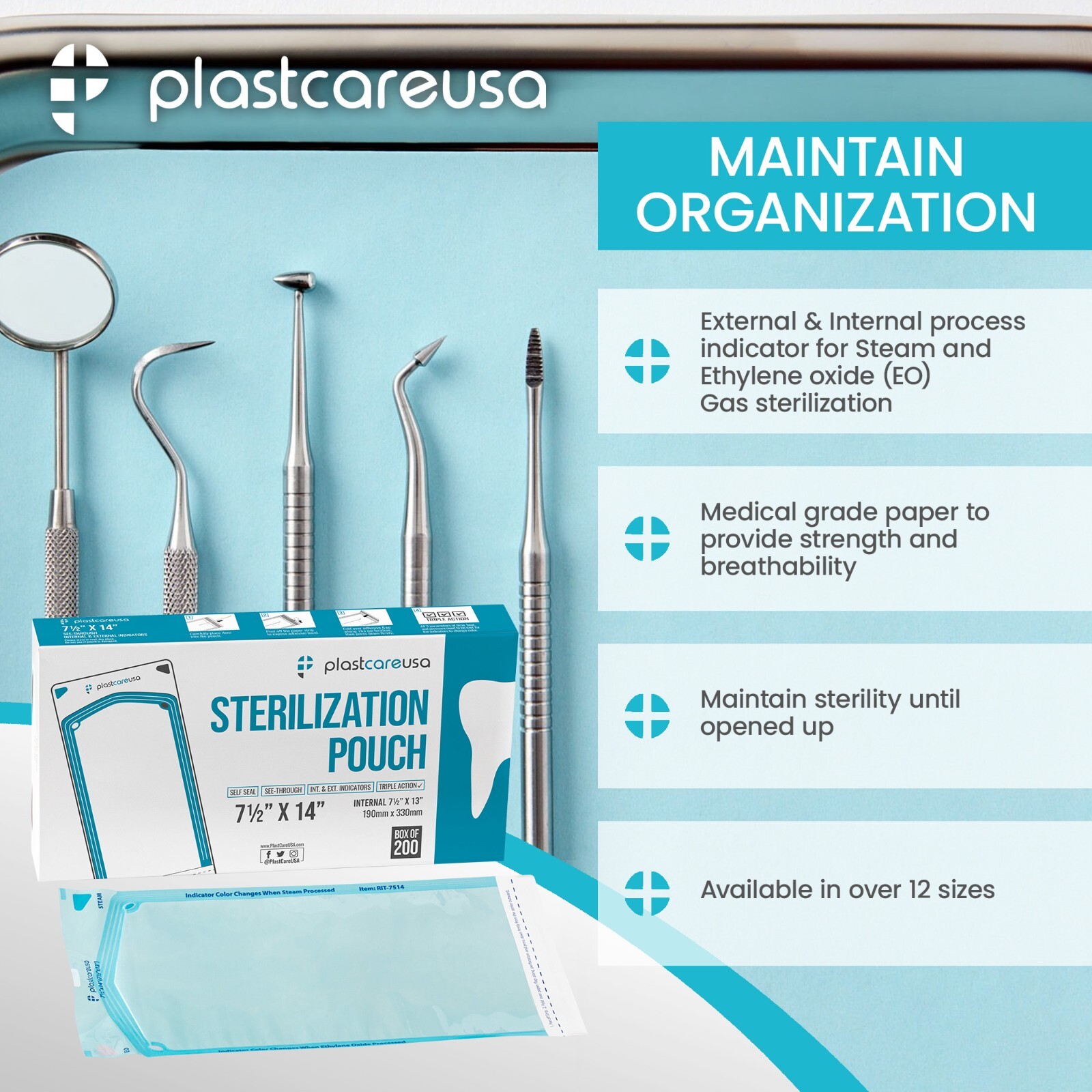 7.5″ x 13″ Self-Sealing Sterilization Pouches for Autoclave (1 Box of 200)