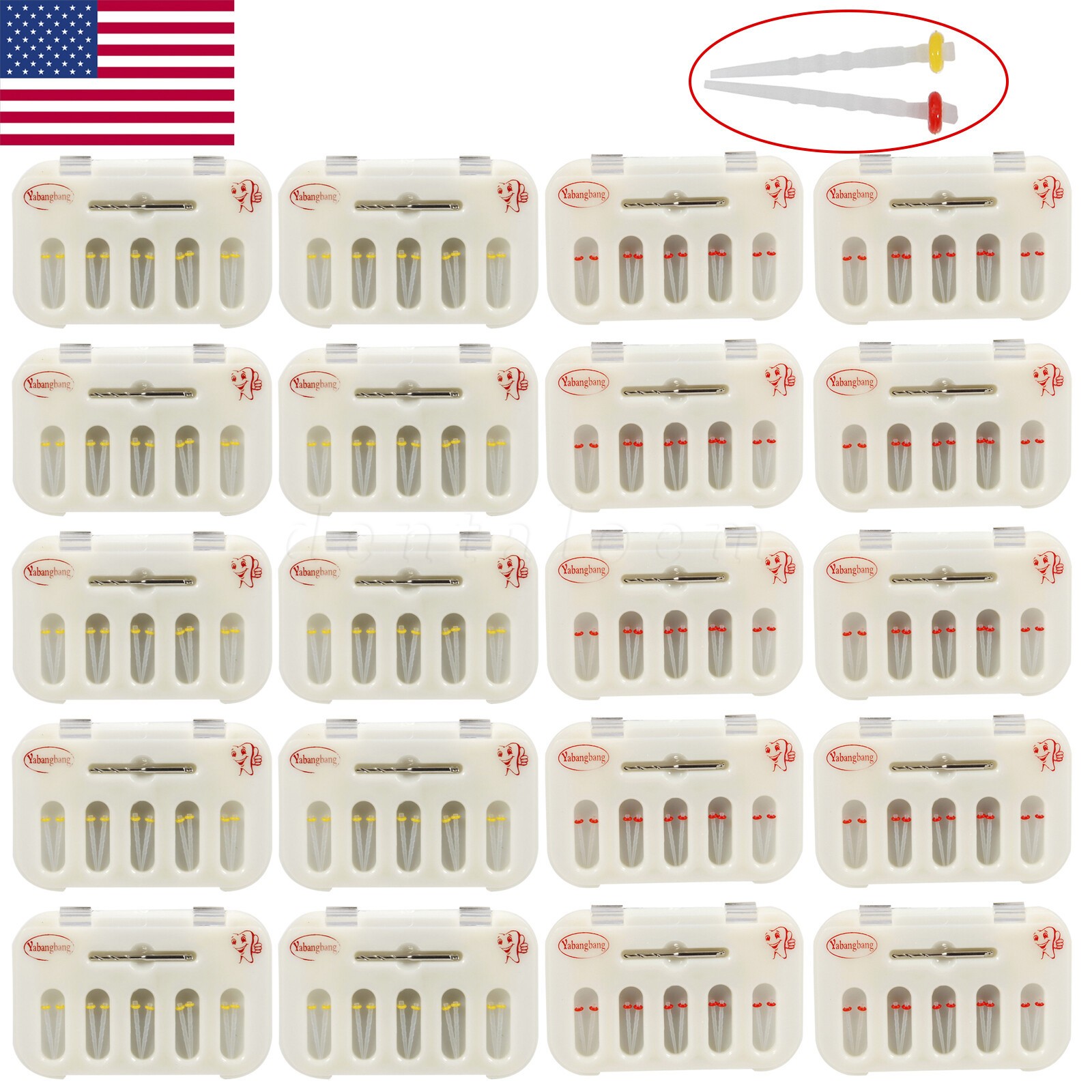 5 Packs Dental Fiber Post Resin Screw Thread Quartz Drills Yellow/Red Yabangbang