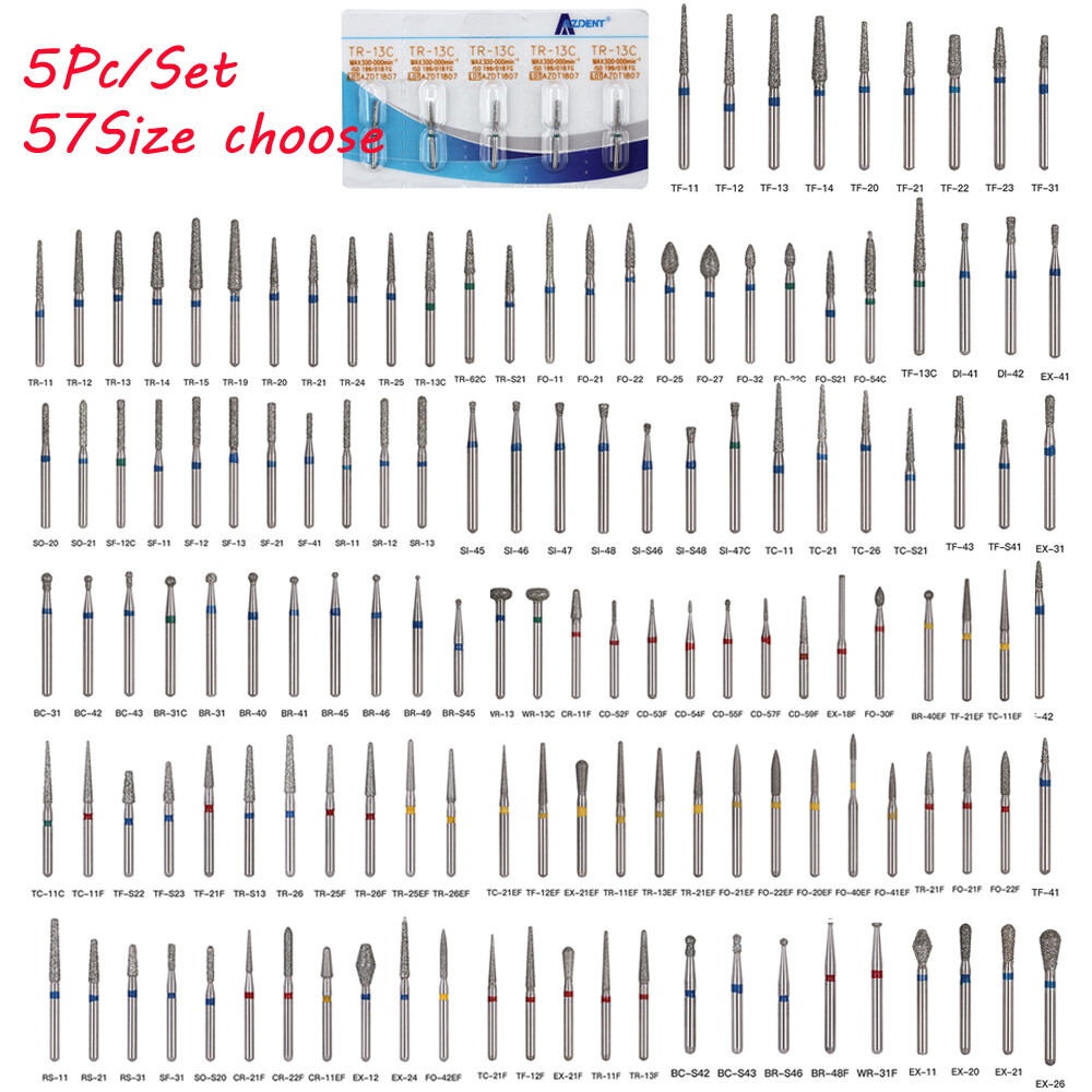 AZDENT Dental Lab Diamond FG Burs Drill For High Speed Handpiece 1.6mm 100 TYPES