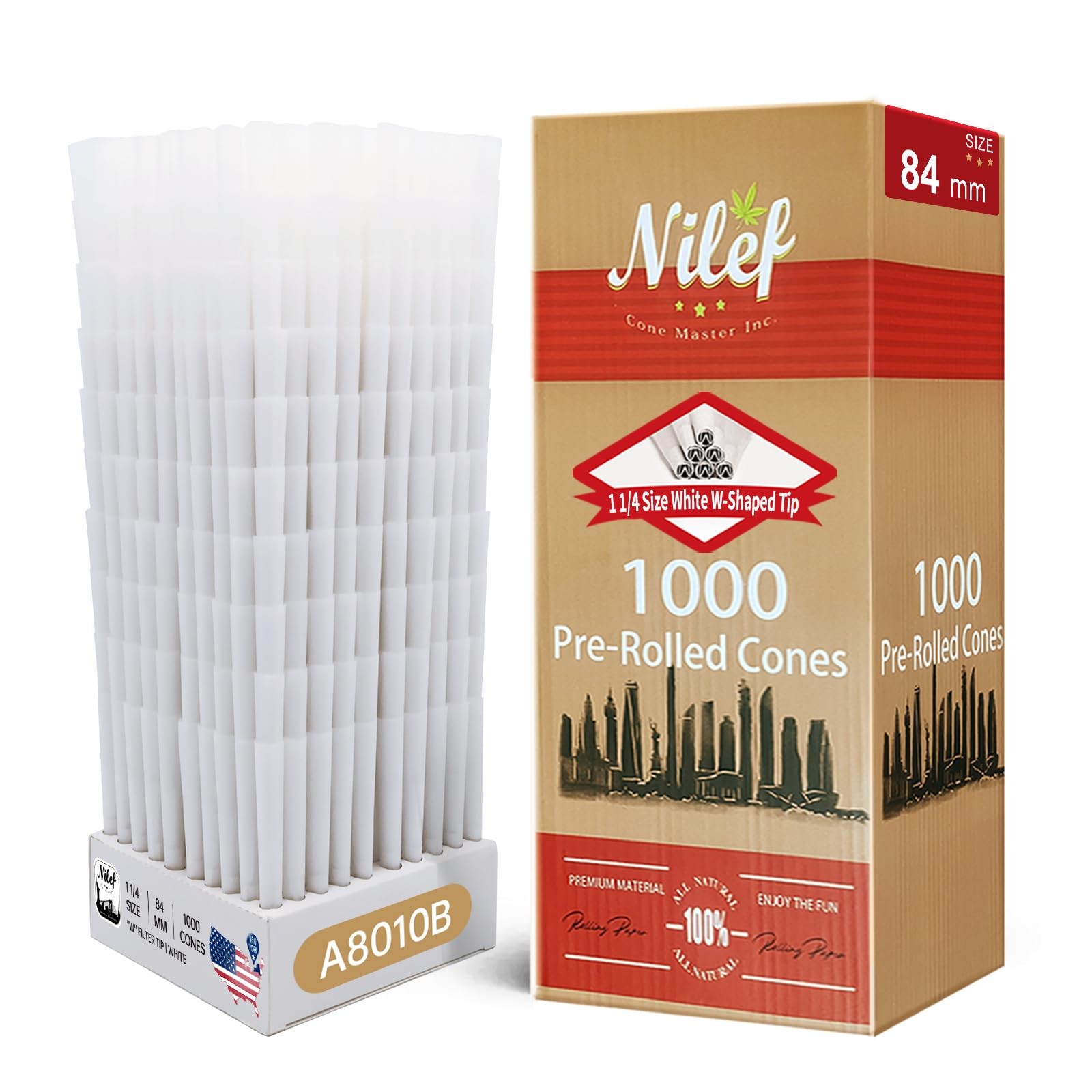 Nilef Pre Rolled Cones | 1 1/4 Size 84/26mm | 1000 1 – 84mm, White