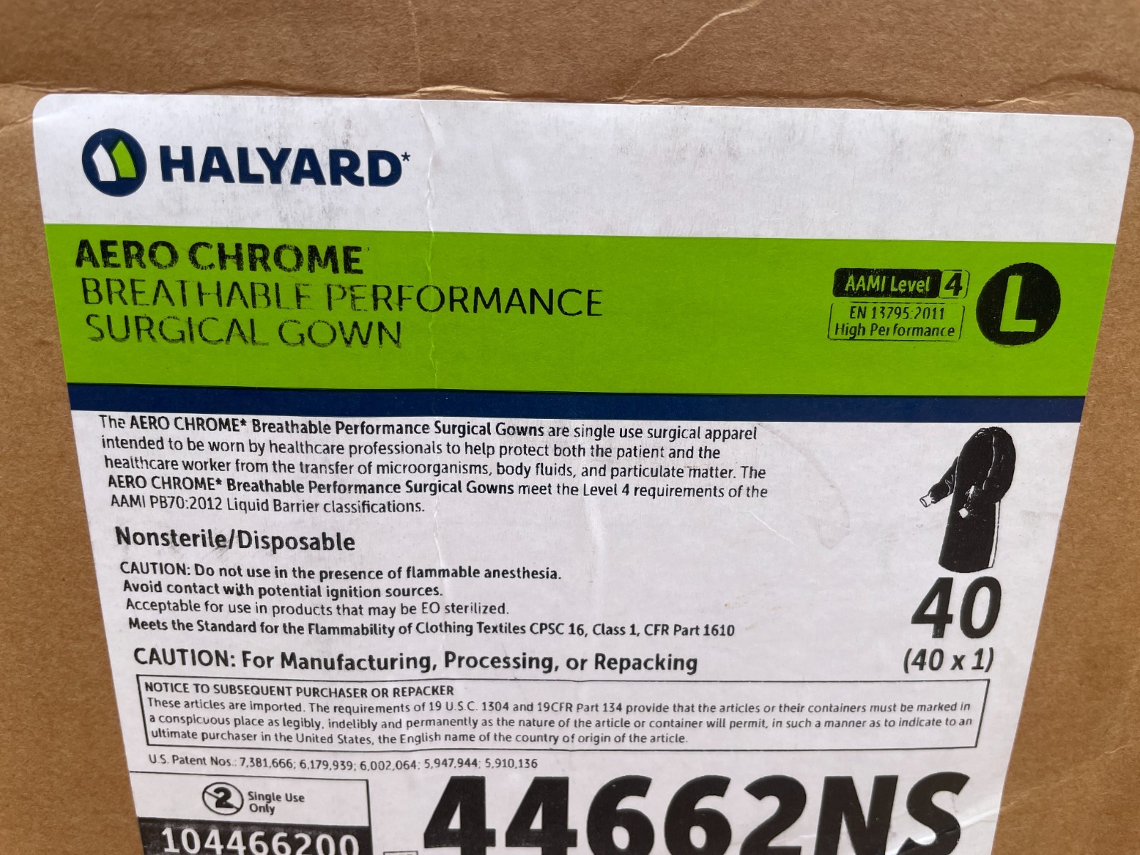 Lot of (40) New 44662NS HALYARD SURGICAL GOWNS Large Aero Chrome Breathable