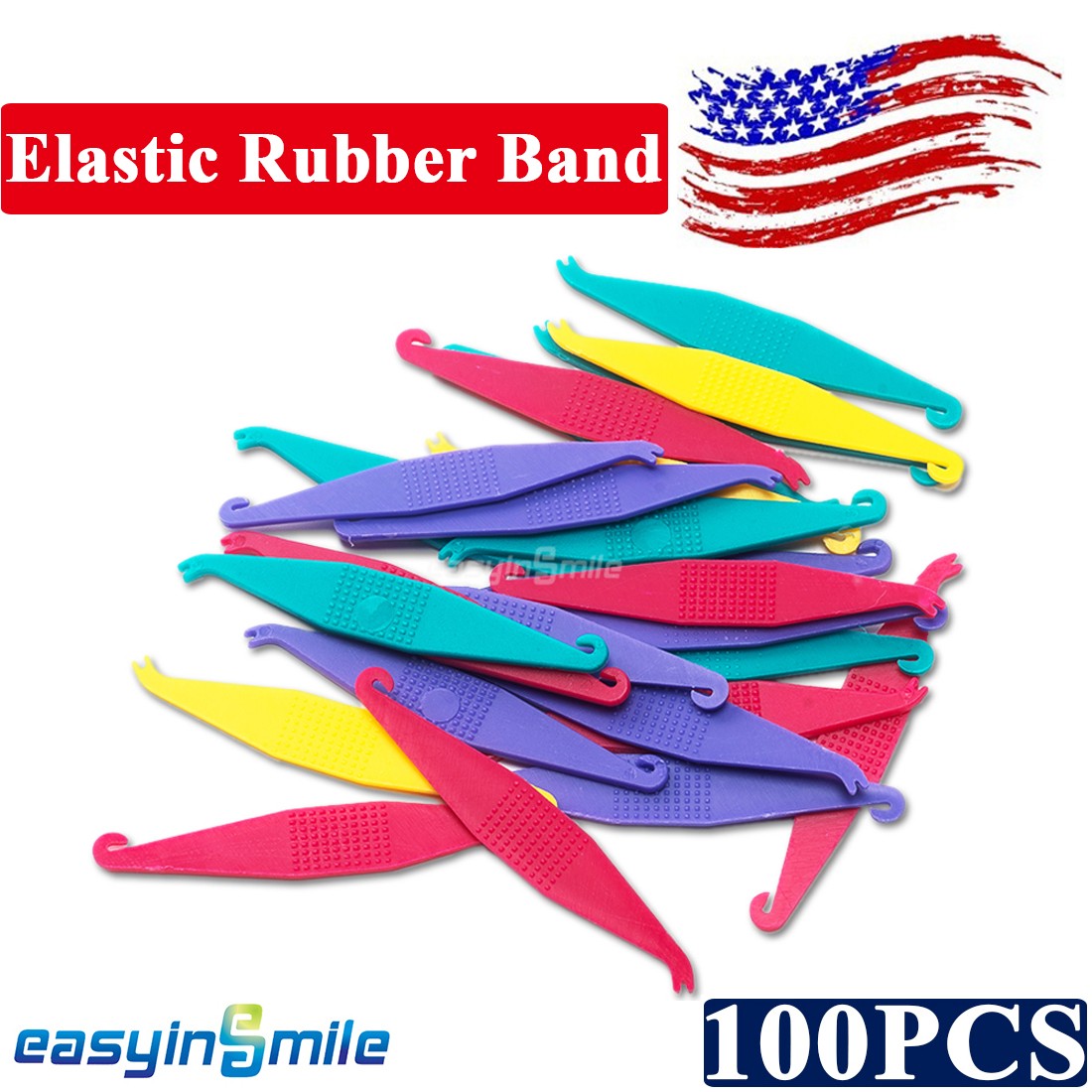 100pcs Orthodontic Elastic Rubber Placer for Brace Elastic Band Assorted 4Colors
