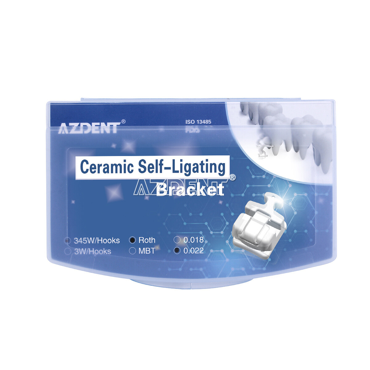 AZDENT Dental Self-Ligating Ceramic Bracket Braces Tool MBT Roth 0.022 Hooks 345