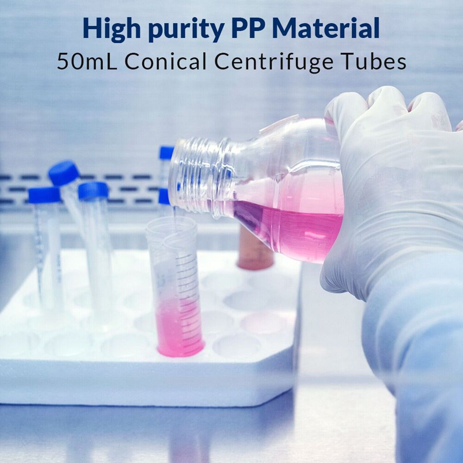 MS@ Conical Plastic Centrifuge Test Tubes 50mL 50Pcs Sterilized White Mark Area