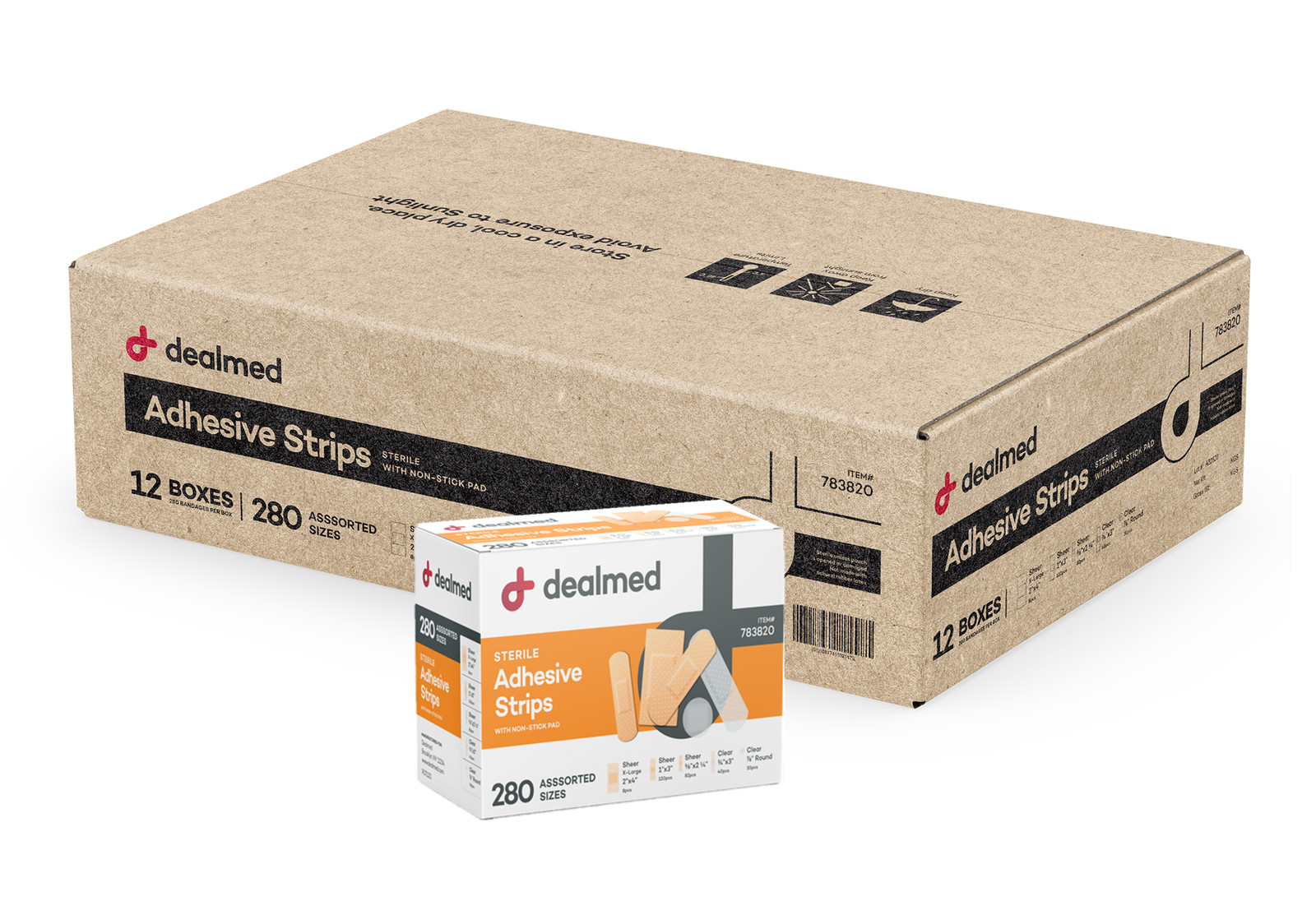 Dealmed Adhesive Bandage Assorted Variety Pack, Sterile, 280 Count (Pack of 1)