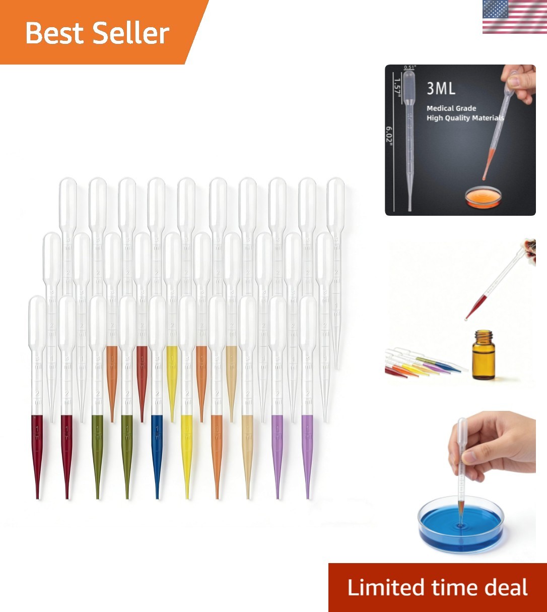 Hygienic 50-Pack 3ml Pipettes with Graduated Scale for Accurate Liquid Transfers