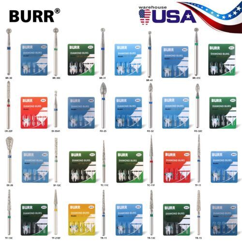 100Pcs Dental Diamond Burs High Speed Handpiece Friction Grip 20 Types DS