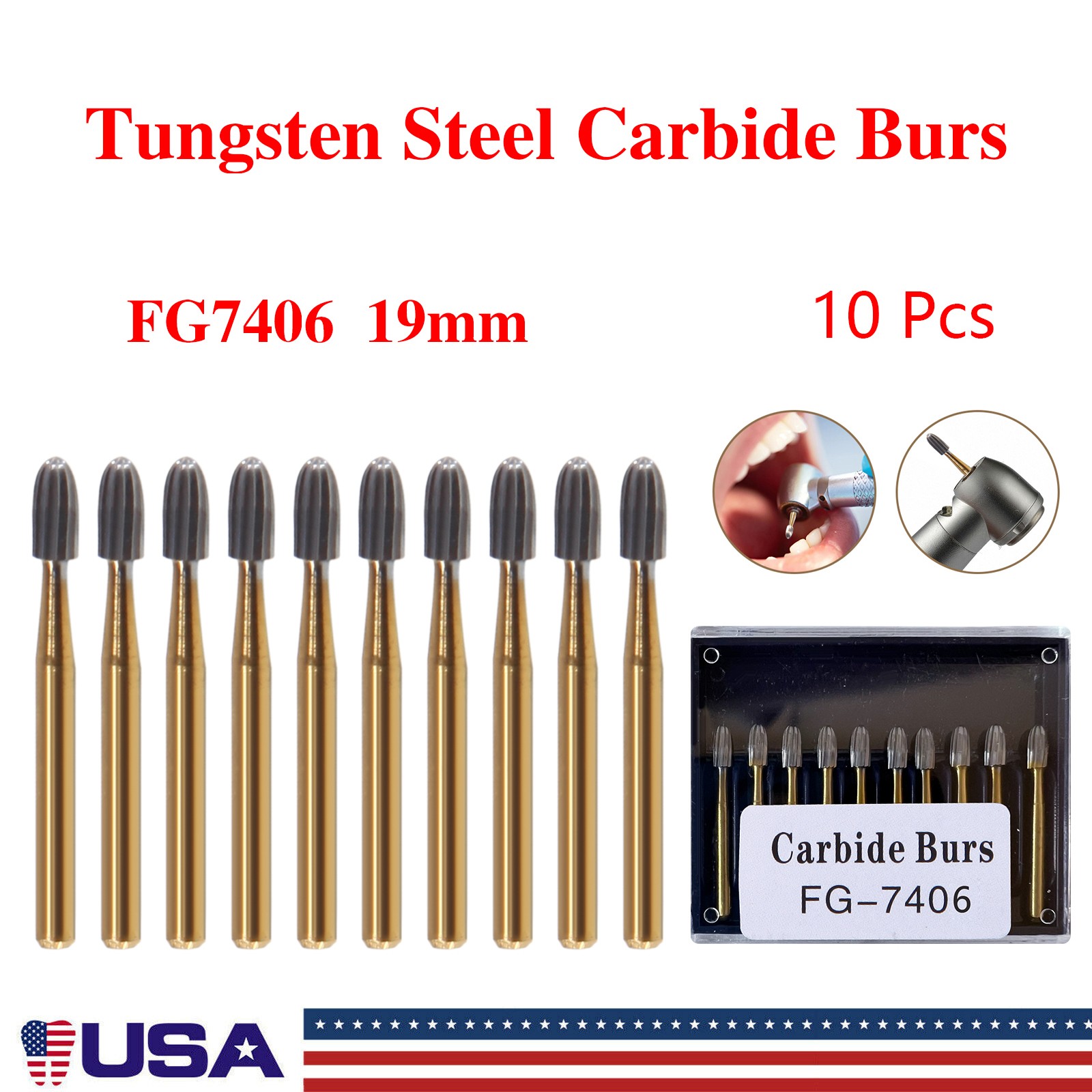 Dental Tungsten Carbide Bur Trimming & Finishing Egg Football FG7404/7406/7408