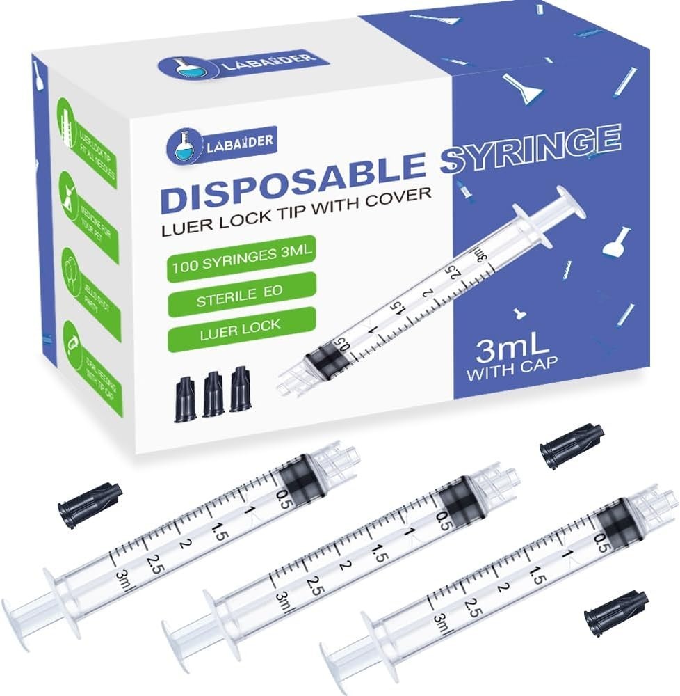 100pk Labaider 3ml Sterile Disposable Syringes With Cap Luer Lock Tip With Cover