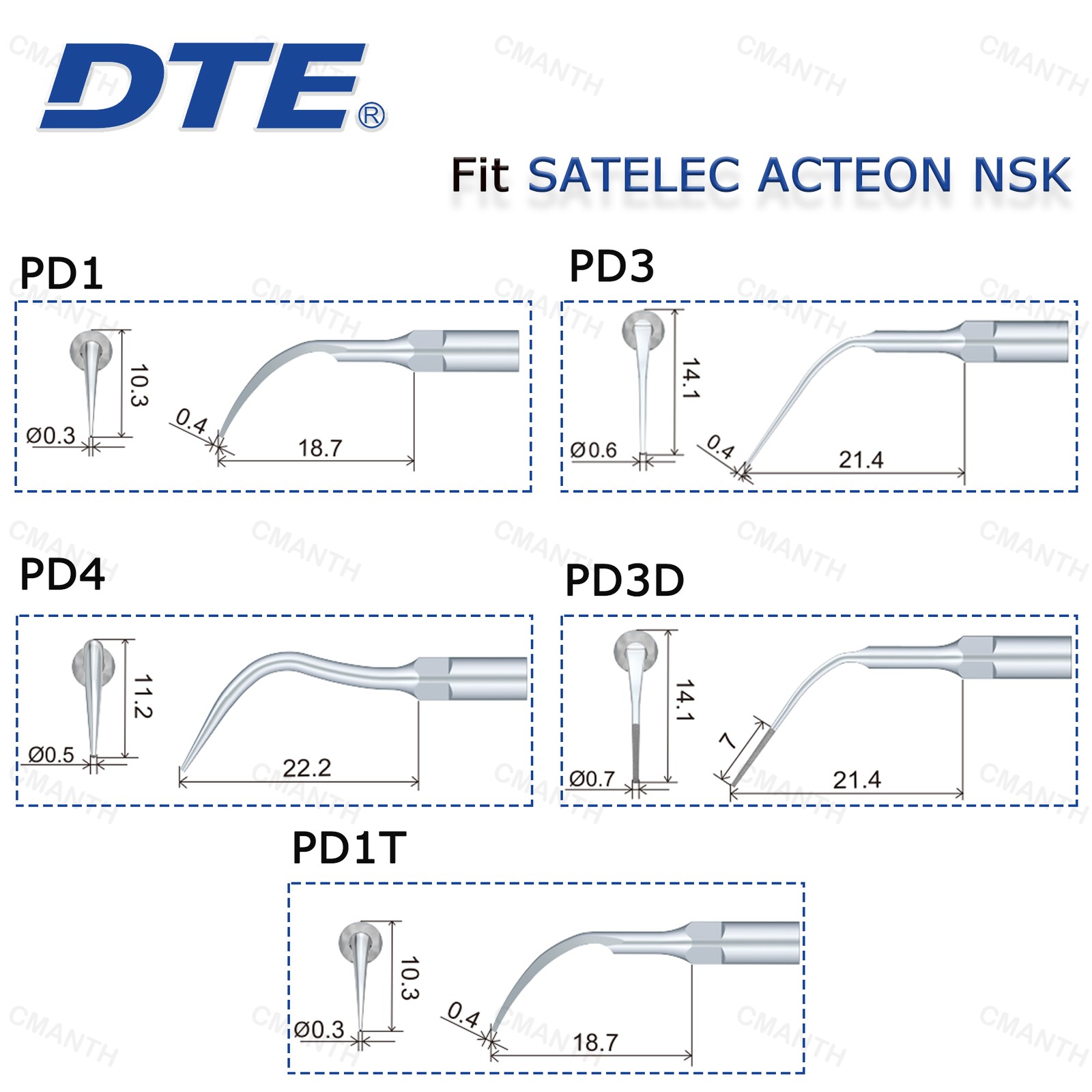 Woodpecker DTE Dental Ultrasonic Scaler Tip Periodontics Tips Fit NSK SATELEC