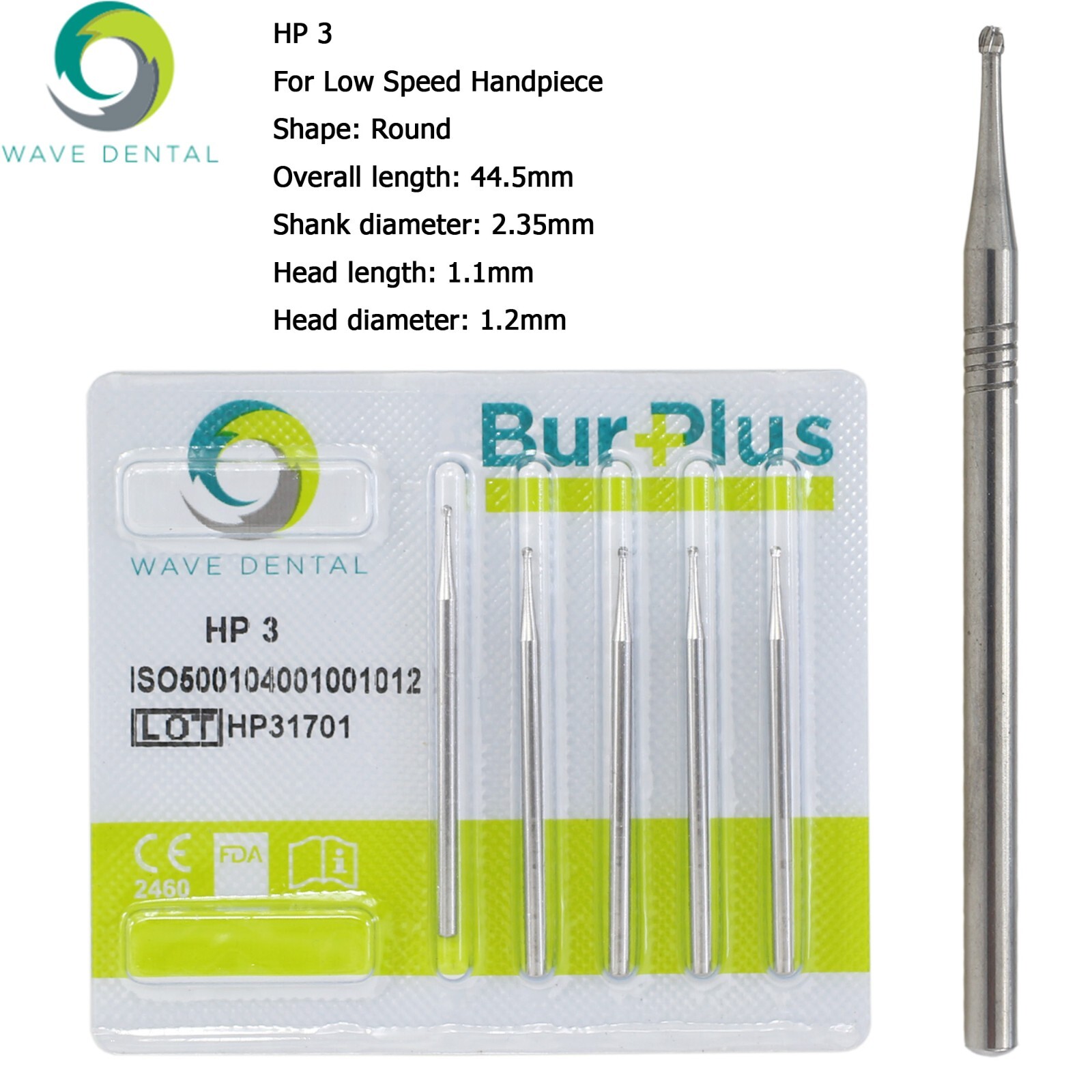 Wave Dental Carbide Burs HP Round 1/4 2 4 6 8 For Low Speed Straight Handpiece
