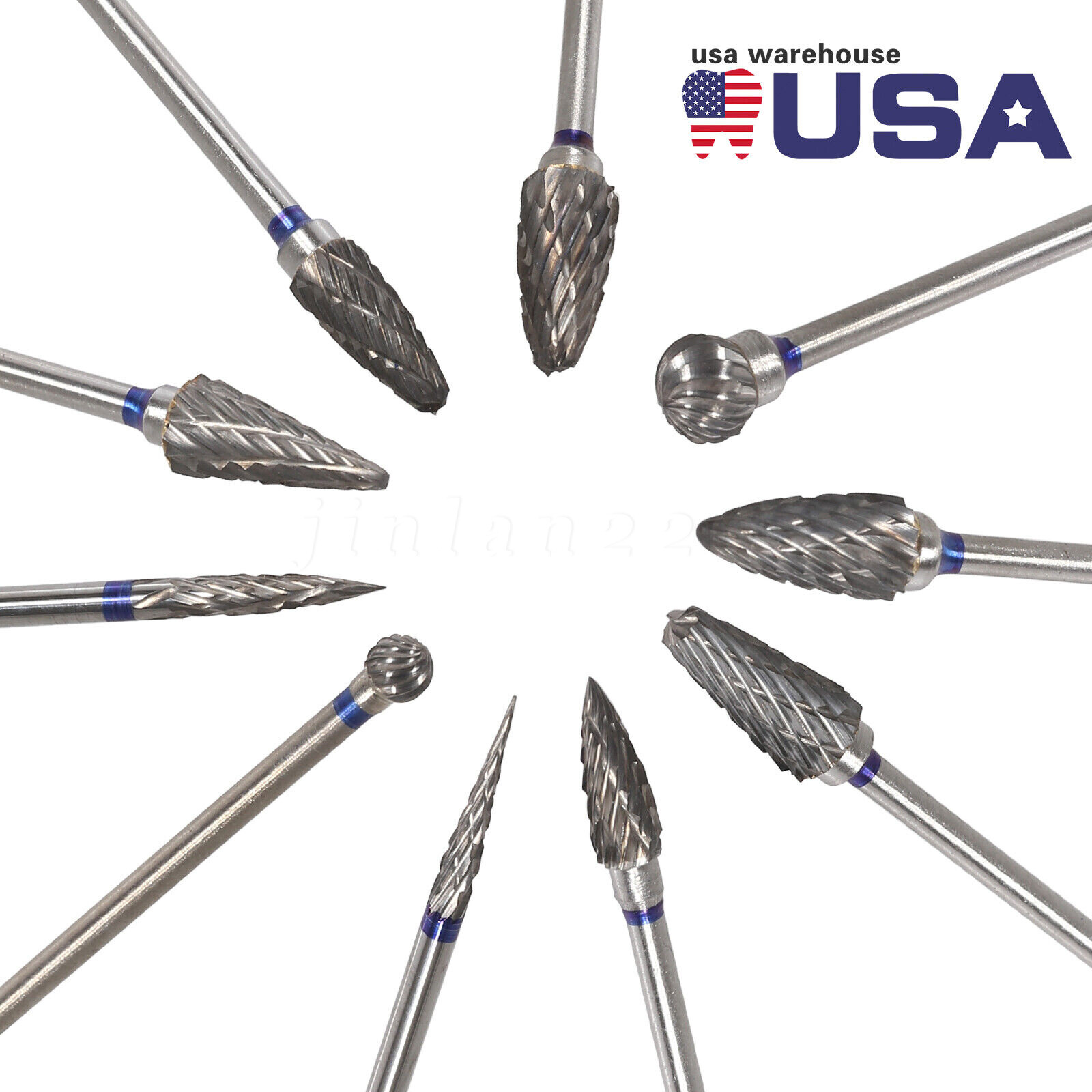 10 Pcs HP Tungsten Steel Carbide Cutter Dental Denture Burs Lab Drill Polisher P