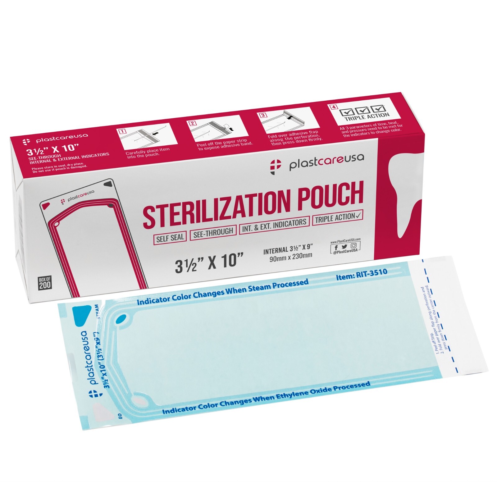 400 Self-Sealing Sterilization Pouch, 3.5″ x 10″, Paper/Blue Film (2 Boxes)