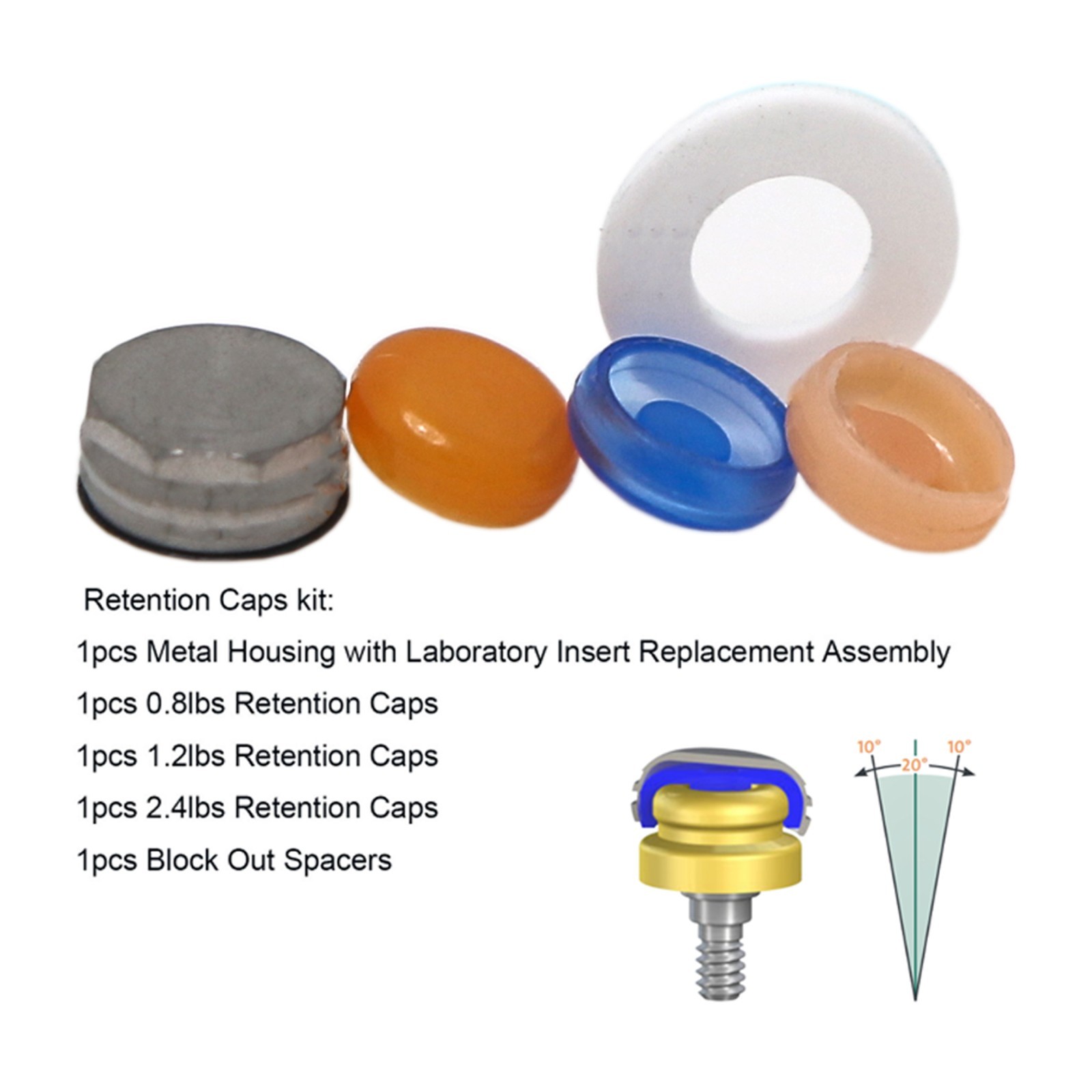US Dental Male Processing Standard Set fits Zest Locator Overdenture Attachment