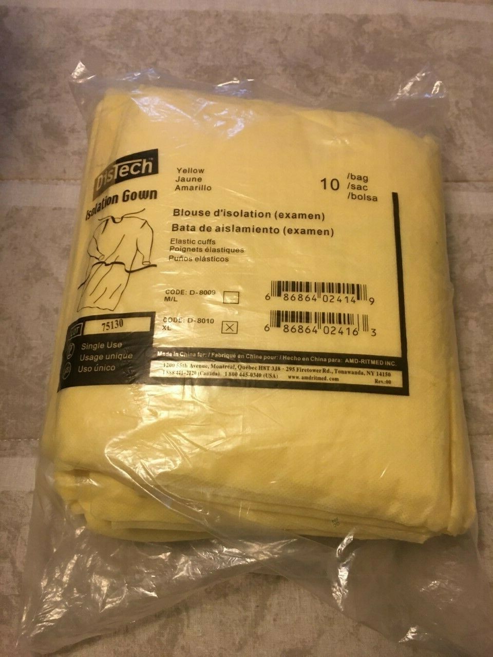 BRAND NEW DISTECH D8010-XL, AMD-RITMED ASSURE WEAR ISOLATION GOWN Pack of 10