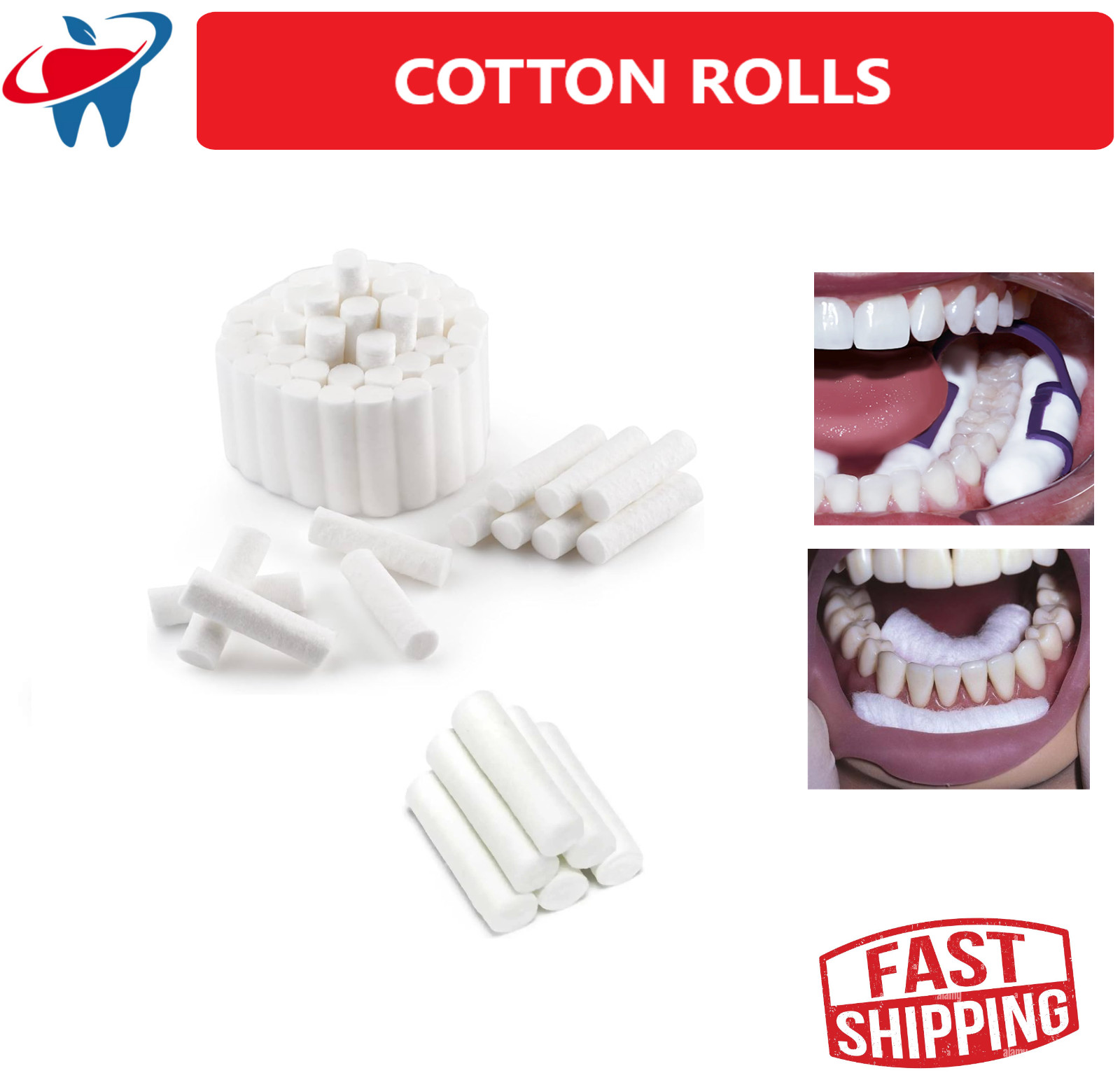 50 pcs -2000/Box Dental COTTON ROLLS #2 MEDIUM – or Round COTTON ROLL Holder