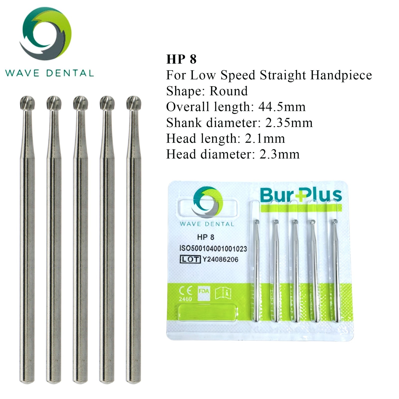 US WAVE Dental Bur Carbide HP8 Round Head For Low Speed Straight Handpiece 10Pcs