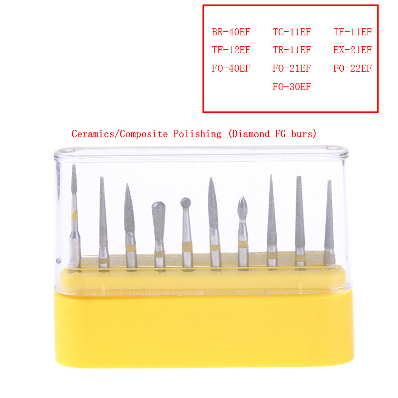 10pc Dental Diamond Burs FG-105 Composite Polishing Kit for High Speed Handpiece
