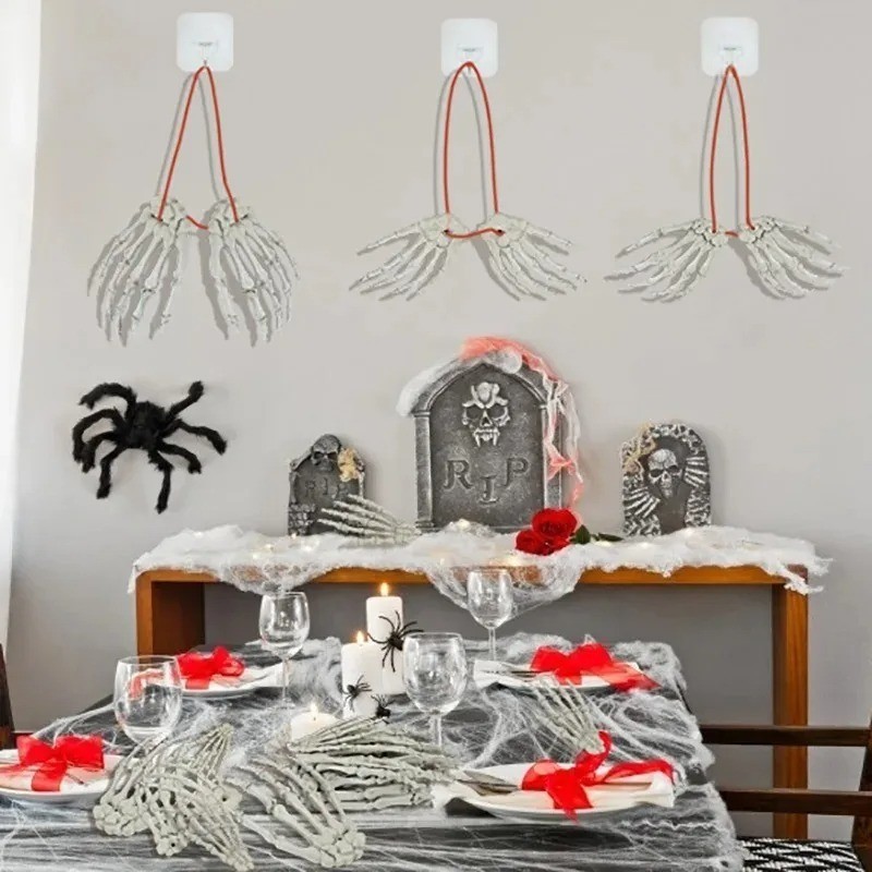 Halloween Skeleton Hand Scary Realistic Size Hand Bone Skull Decors Zombie Party
