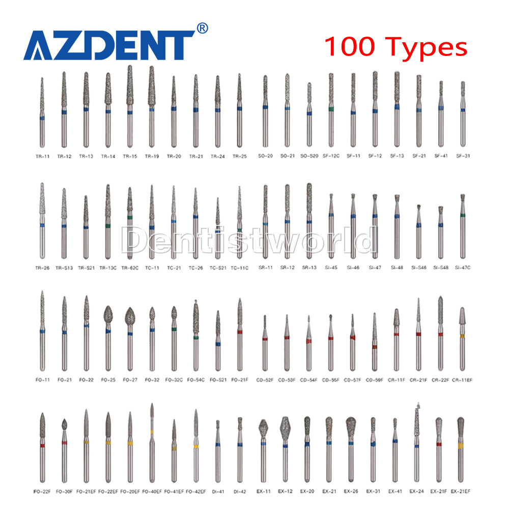 AZDENT 1000pcs Dental Diamond Burs Fit High Speed Handpiece Friction Grip Burs