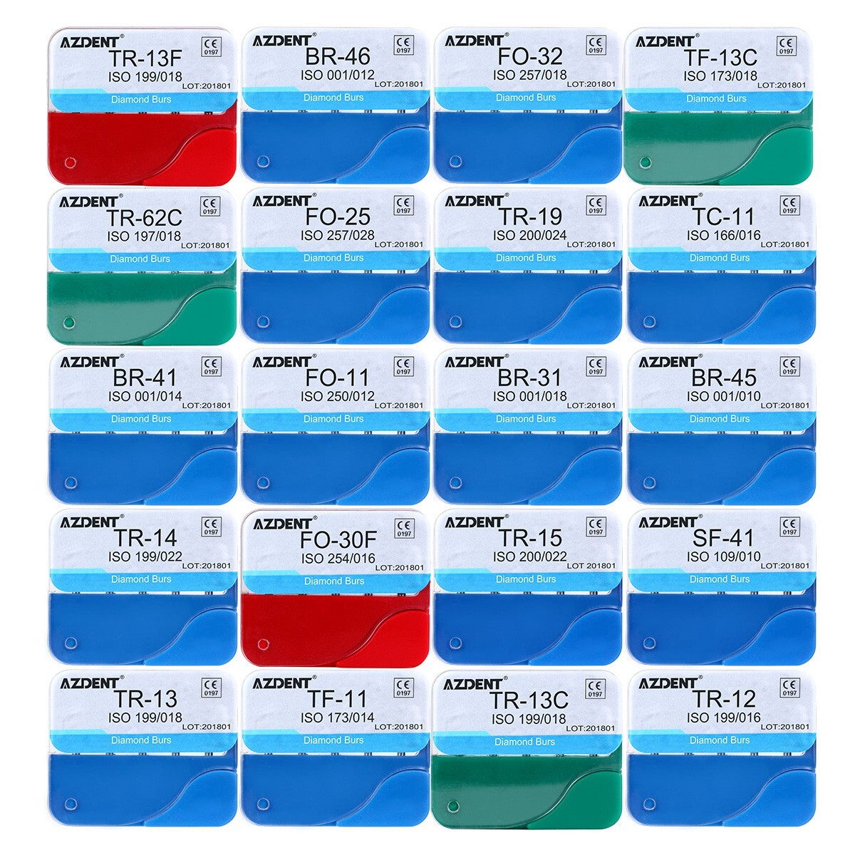 20 Types AZDENT Dental Diamond Burs Kit for High Speed Handpiece Medium FG 1.6MM