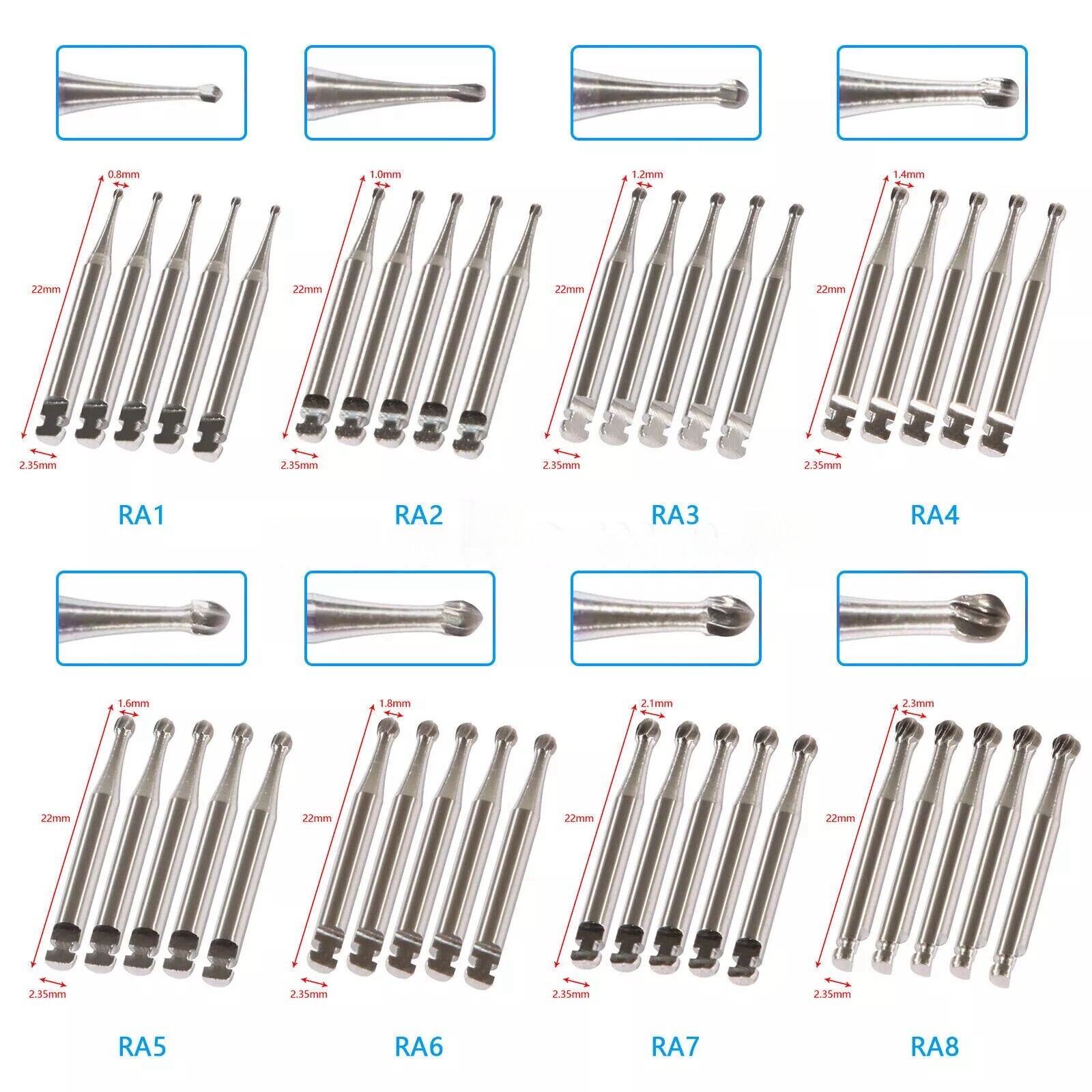 5PCS/BOX Dental Tungsten Carbide Round RA Burs Low Speed Contra Angle Handpiece