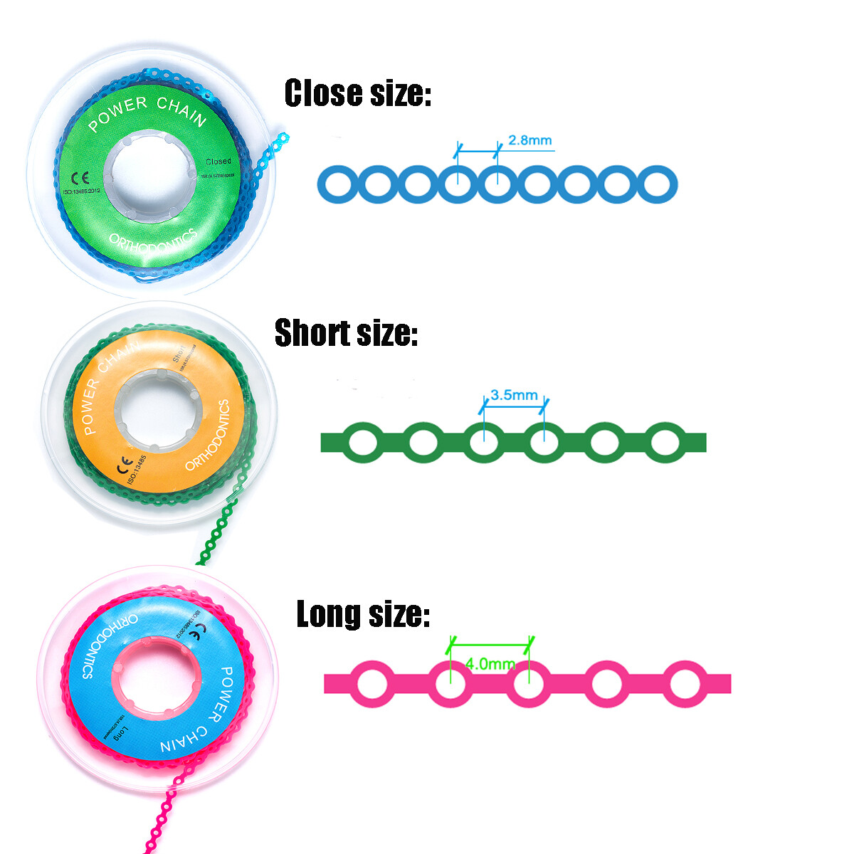 Dental Orthodontic Power Chain Elastic Rubber Bands For Braces Long/Short /Close