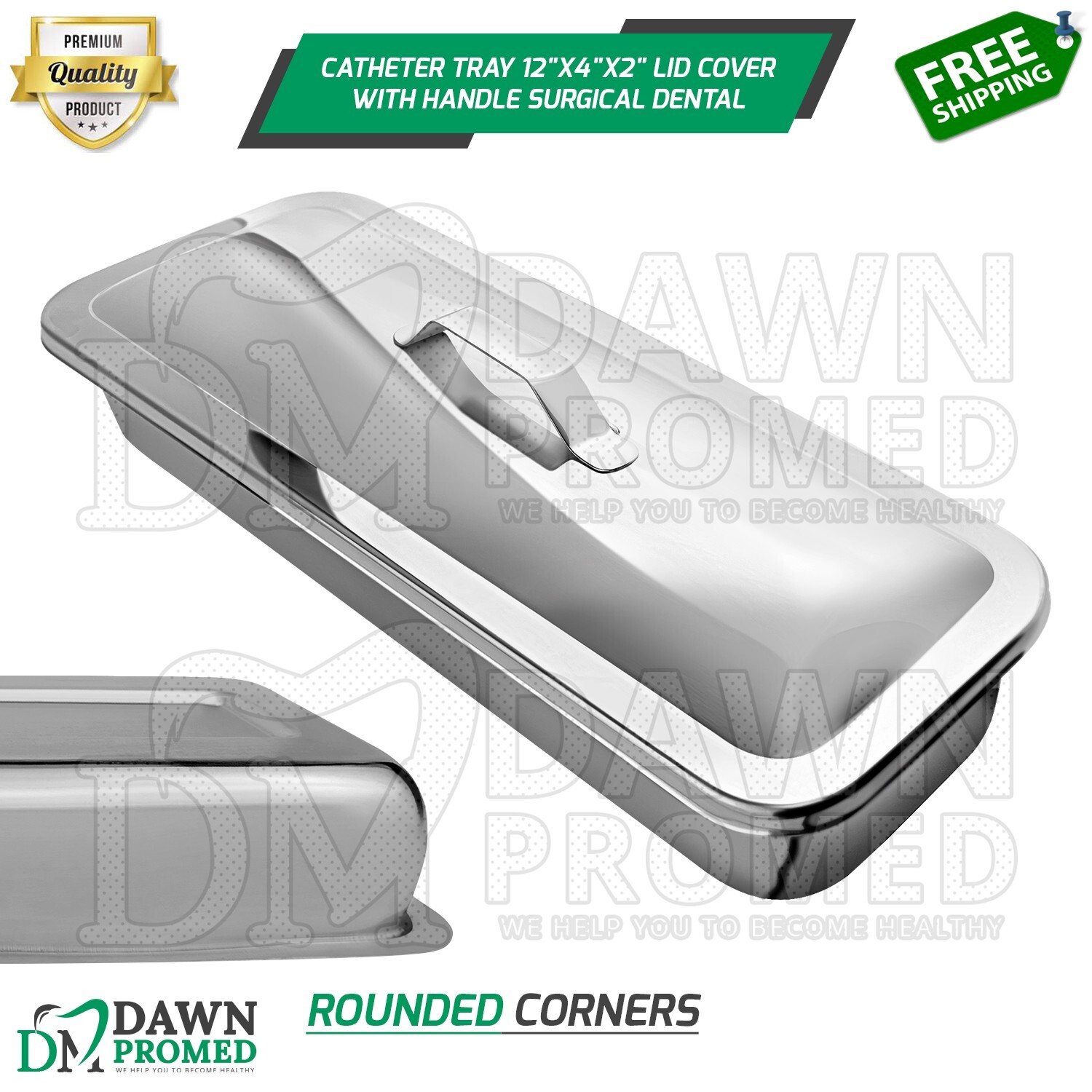 Catheter Tray 12″x4″x2″ Lid Cover With Handle Surgical Dental Instruments
