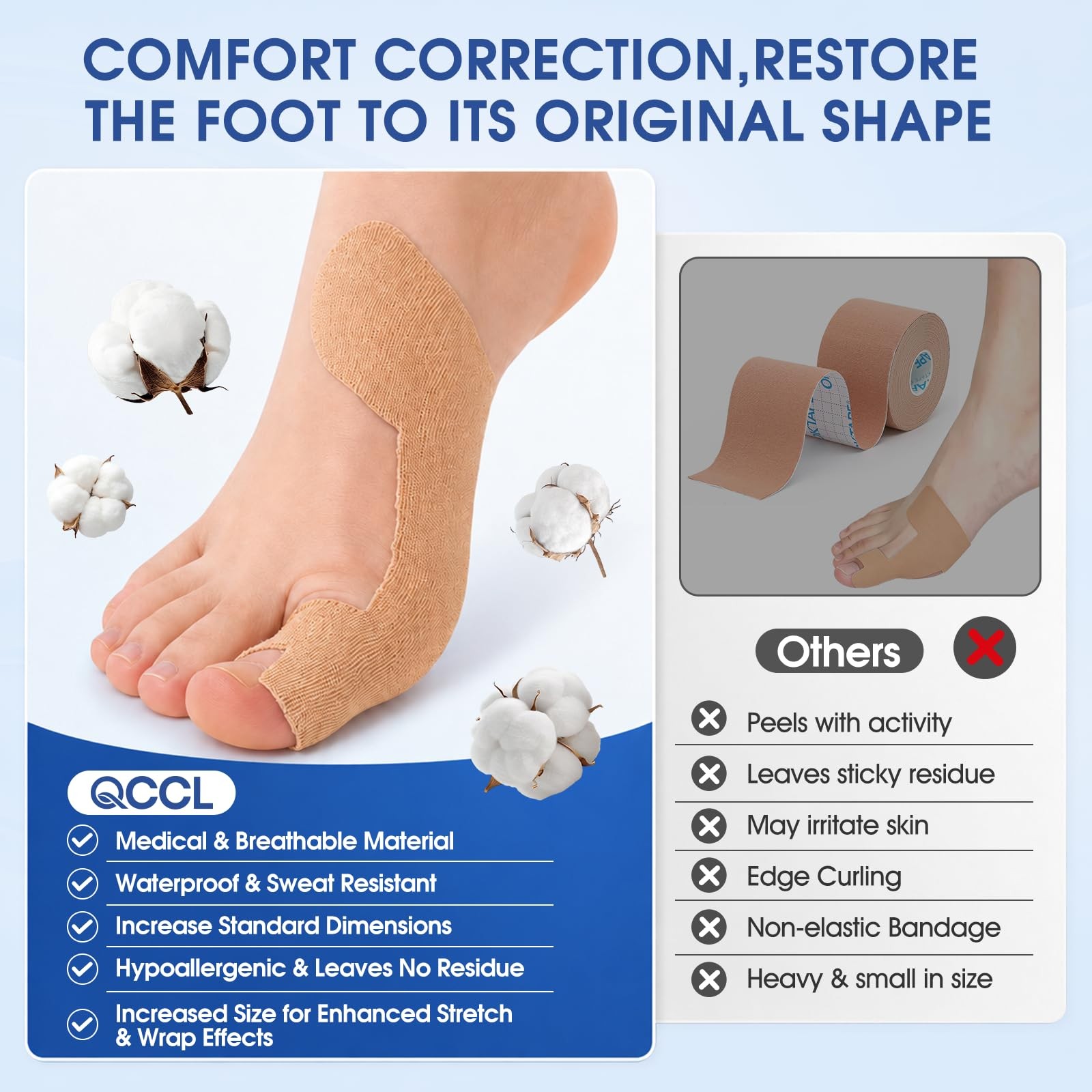 Bunion Corrector Kinesiology Tape for Women & Men, Precut One Size, Skin Tone