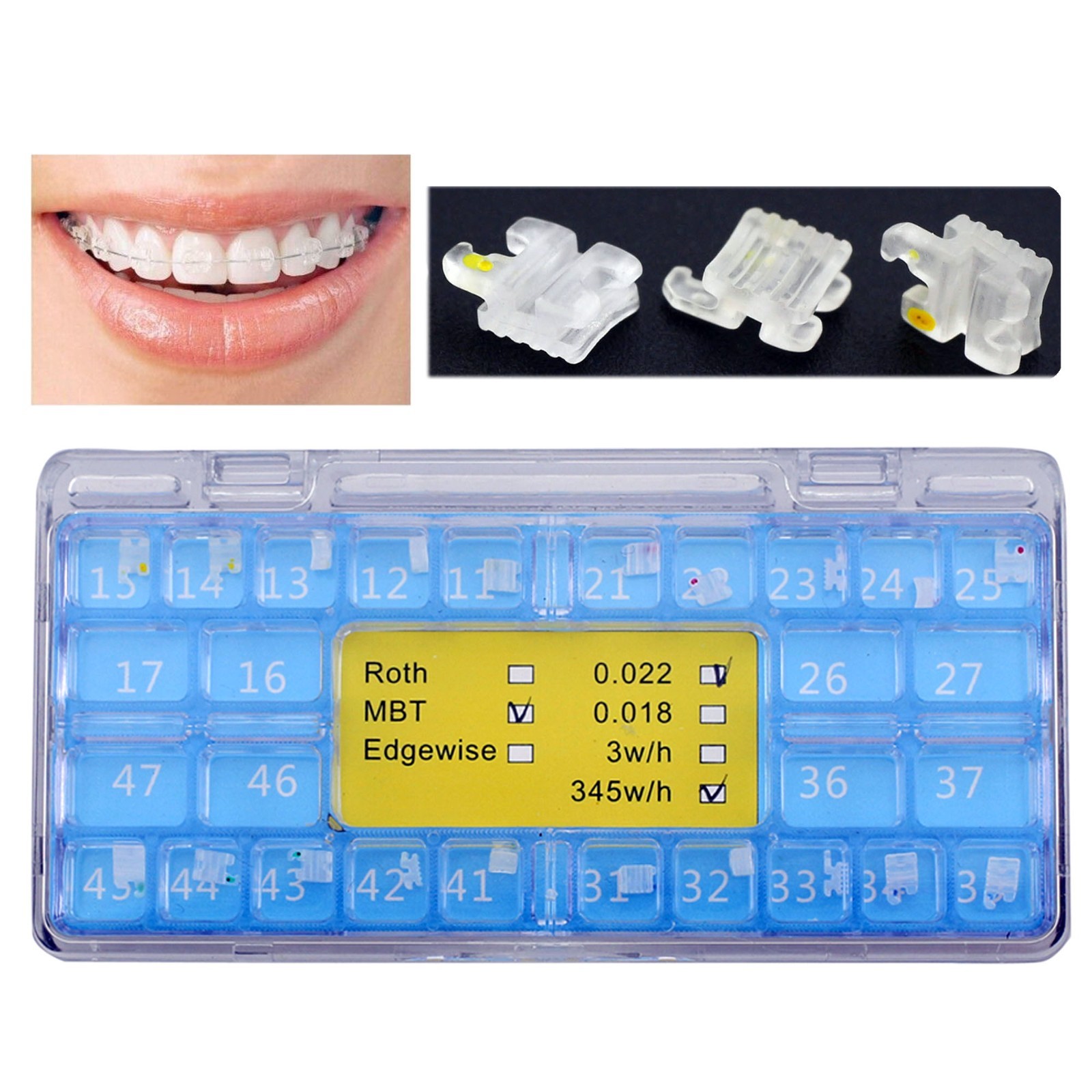 Dental Orthodontic Ceramic Brackets Braces MBT 022 345 Hooks Sapphire Aesthetic