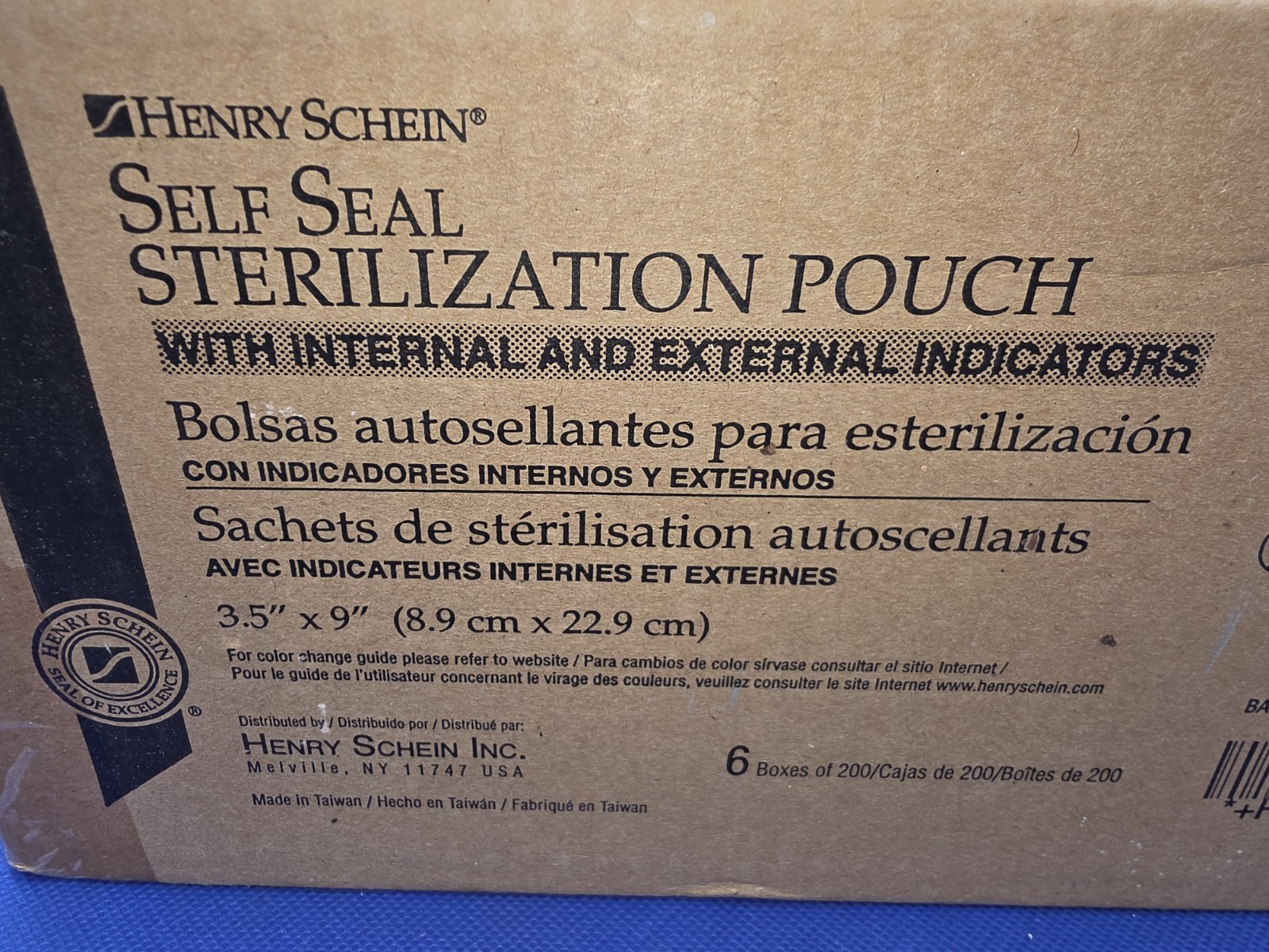 Henry Schein Self Seal Sterilization Pouches Case of 6 Boxes (1,200 Total) 3.5″