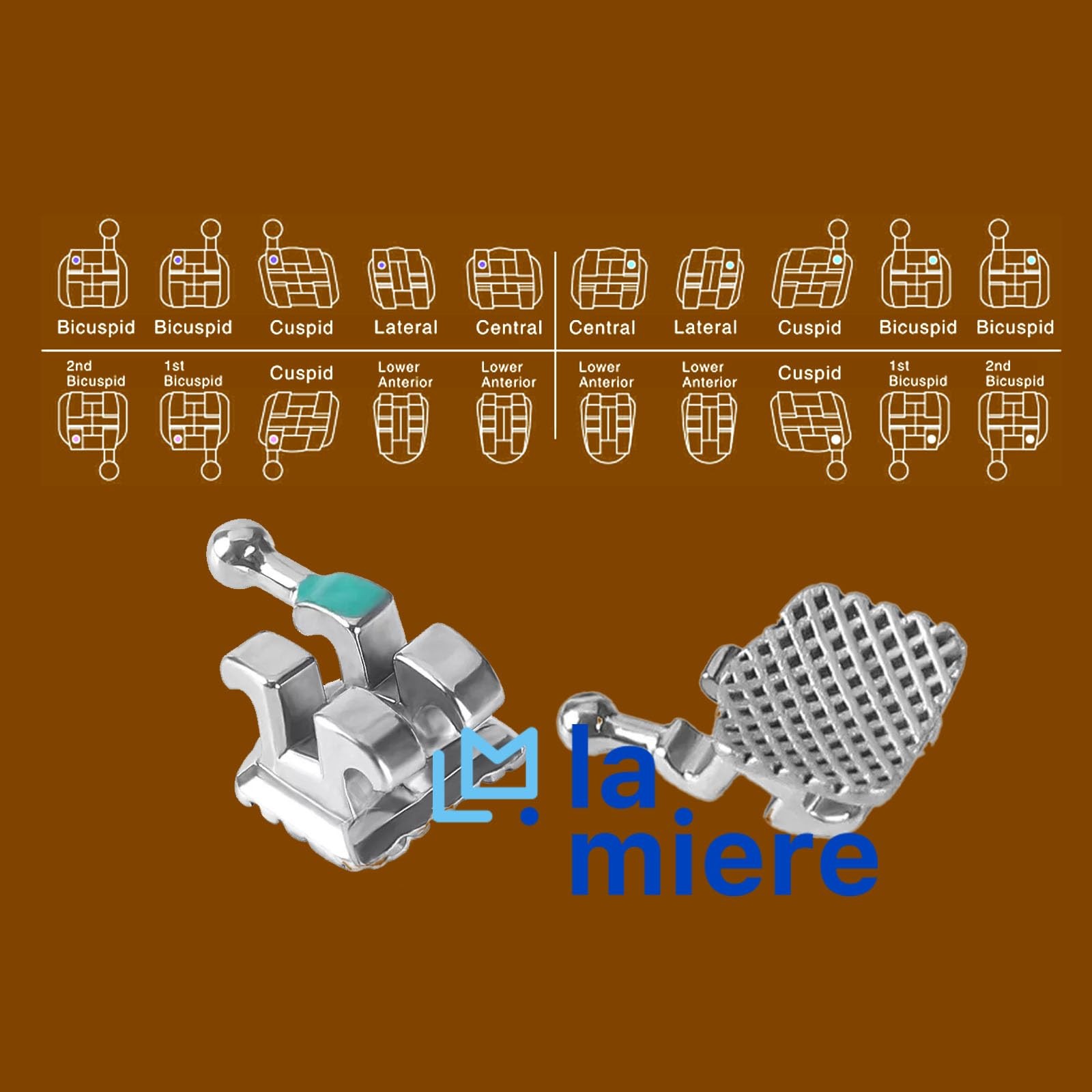 LA MIERE 20PCS Teeth Metal Braces, MIM Monoblock Brackets, 0.22 1PK, Silver