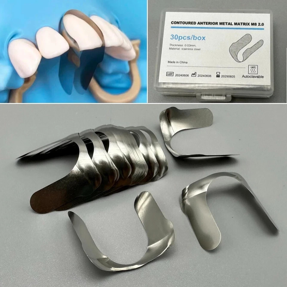 30Pcs Dental Anterior Matrix Bands Sectional Contoured Twin Matrices Metal Strip