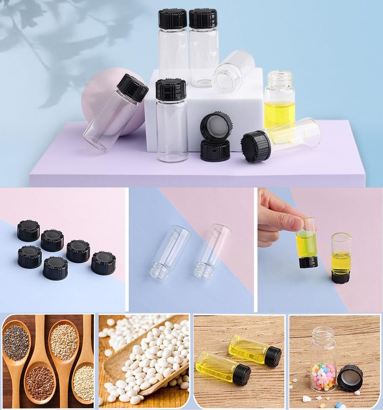 10Pack 10Ml Clear Glass Vials with Screw Caps Small Liquid Sample Vial LeakProof