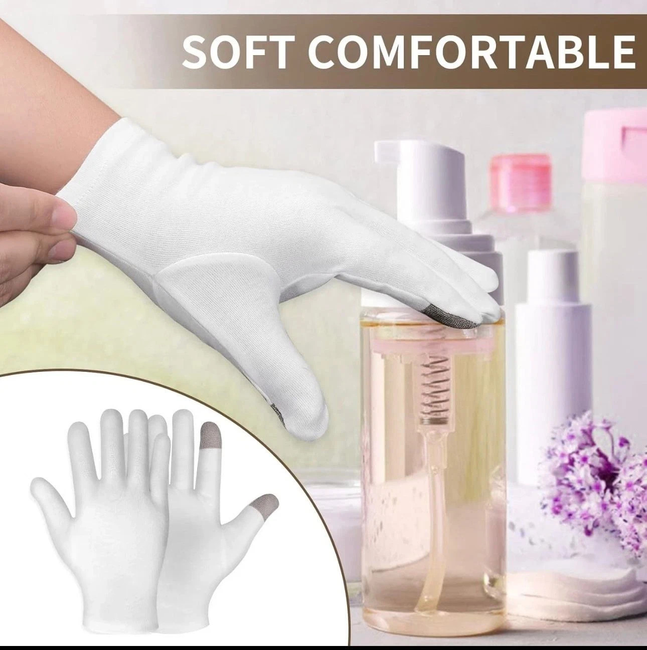 100% COTTON WHITE GLOVES Sizes-S to 2XL Moisturising Eczema TOUCH SCREEN UNISEX