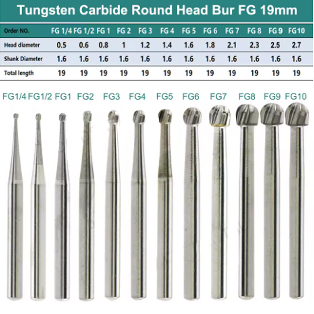 Dental FG Tungsten Steel Carbide Burs fit High Speed Handpiece Inverted Cone Bur
