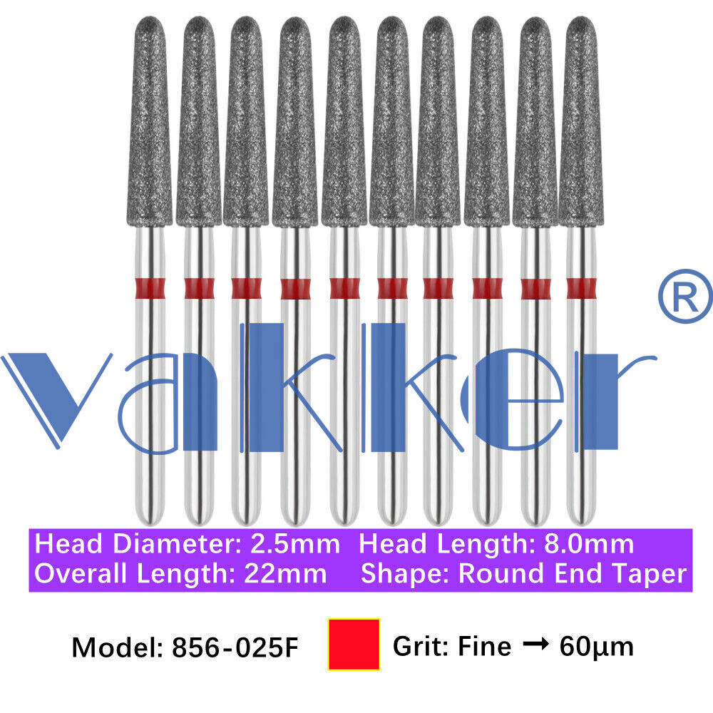 10/pk Dental FG High Speed Diamond Burs Round End Taper Burs 856-025F Fine Grit