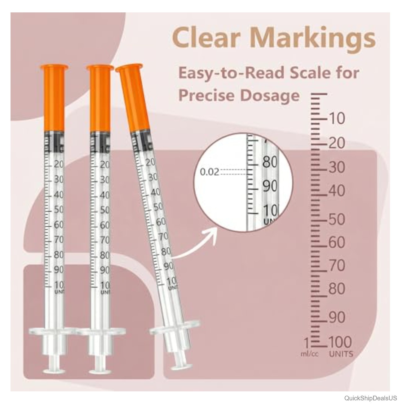 1ml 31G 5/16 Inch Syringes Individually Wrapped Lab Liquid Measurement 100 Pack