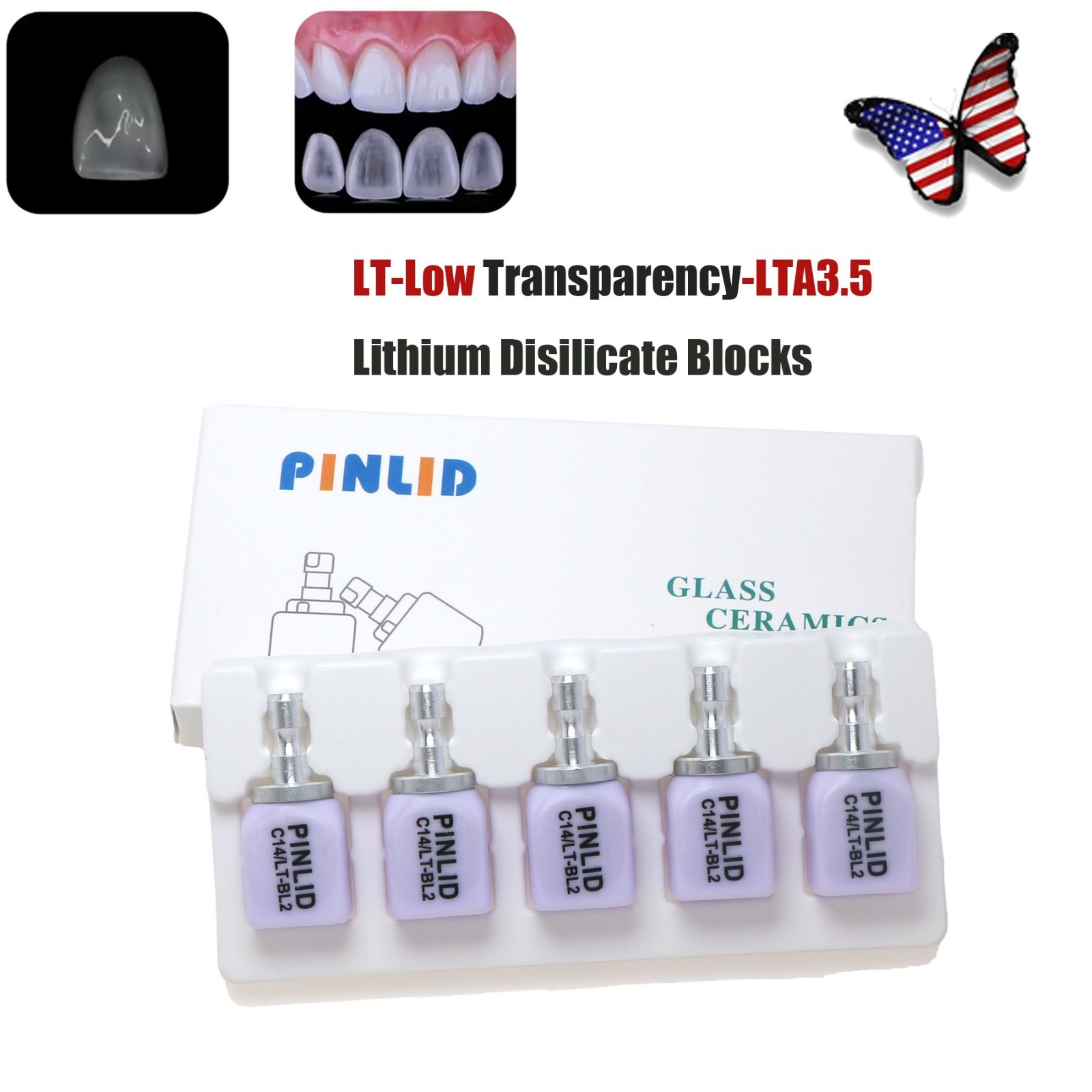LT C14 Dental Glass Ceramic Lithium Dislicate Blocks Cerec Emax CAD CAM 5Pcs/Box