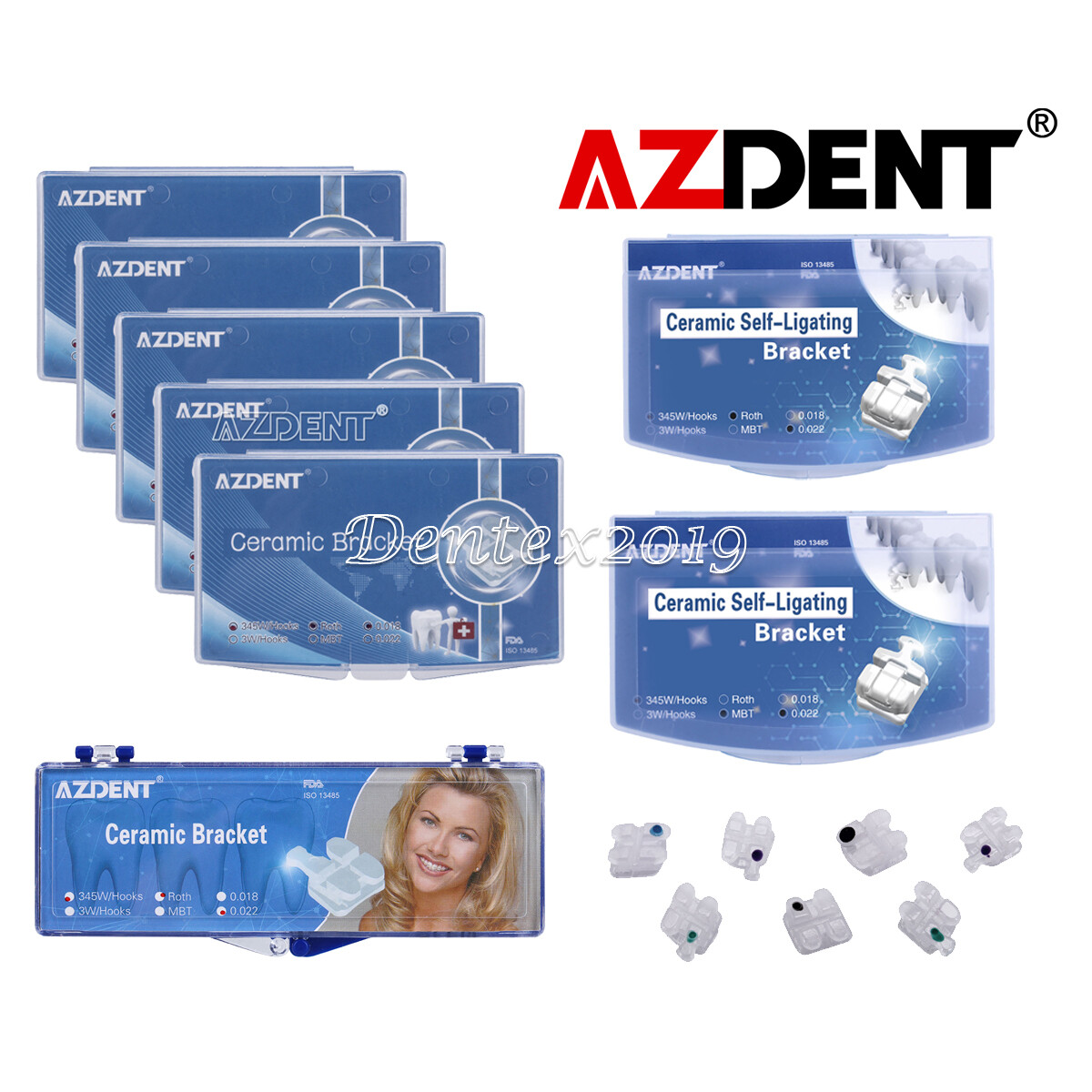 Dental Ortho Self-ligating ceramic Bracket Brace Roth/MBT 0.018/.022 Hooks 3-4-5
