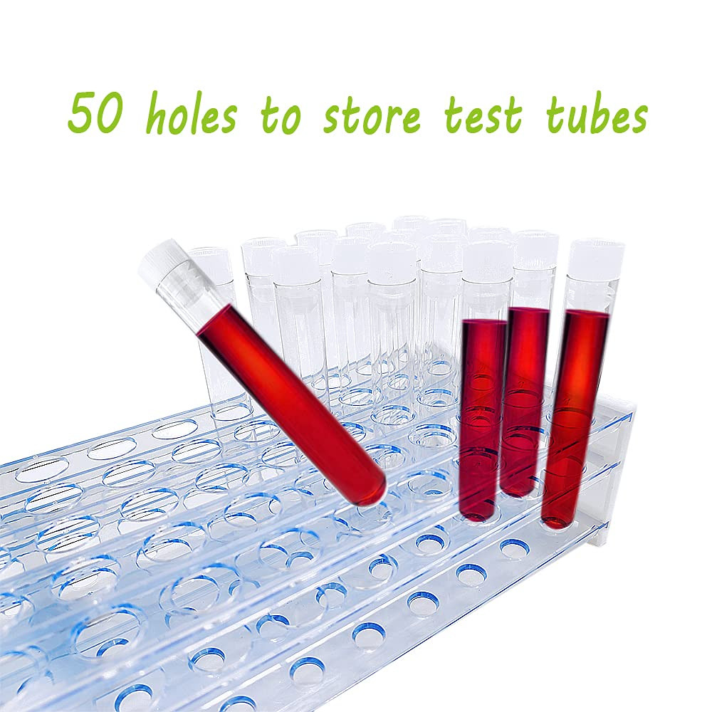 50Pcs 10Ml Clear Plastic Test Tubes with Rack,16 X 100Mm Tube with Caps and 50 H