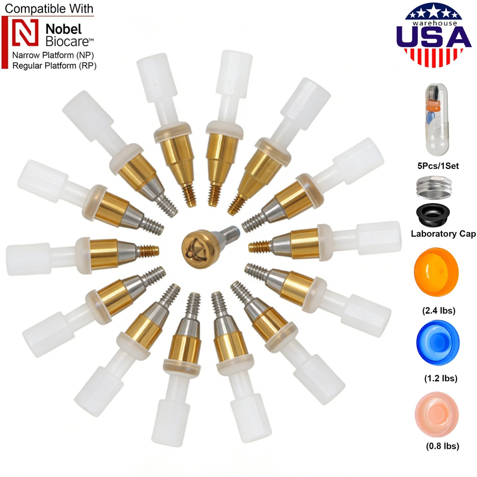 US Locator Abutment NP 3.5mm RP 4.3mm for Nobel Active Conical & Cap Inserts Kit