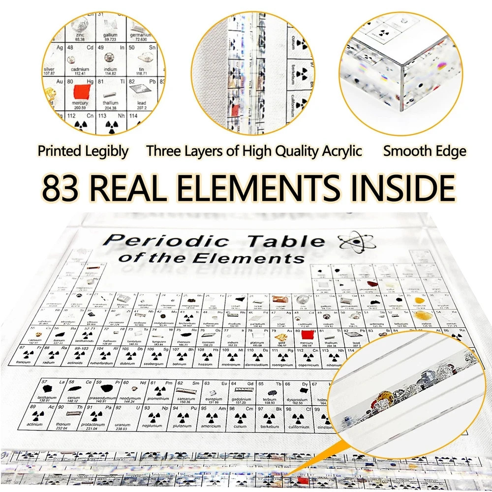 Large Periodic Table of Elements with Real Elements Samples, 8.3 Inch Acrylic…