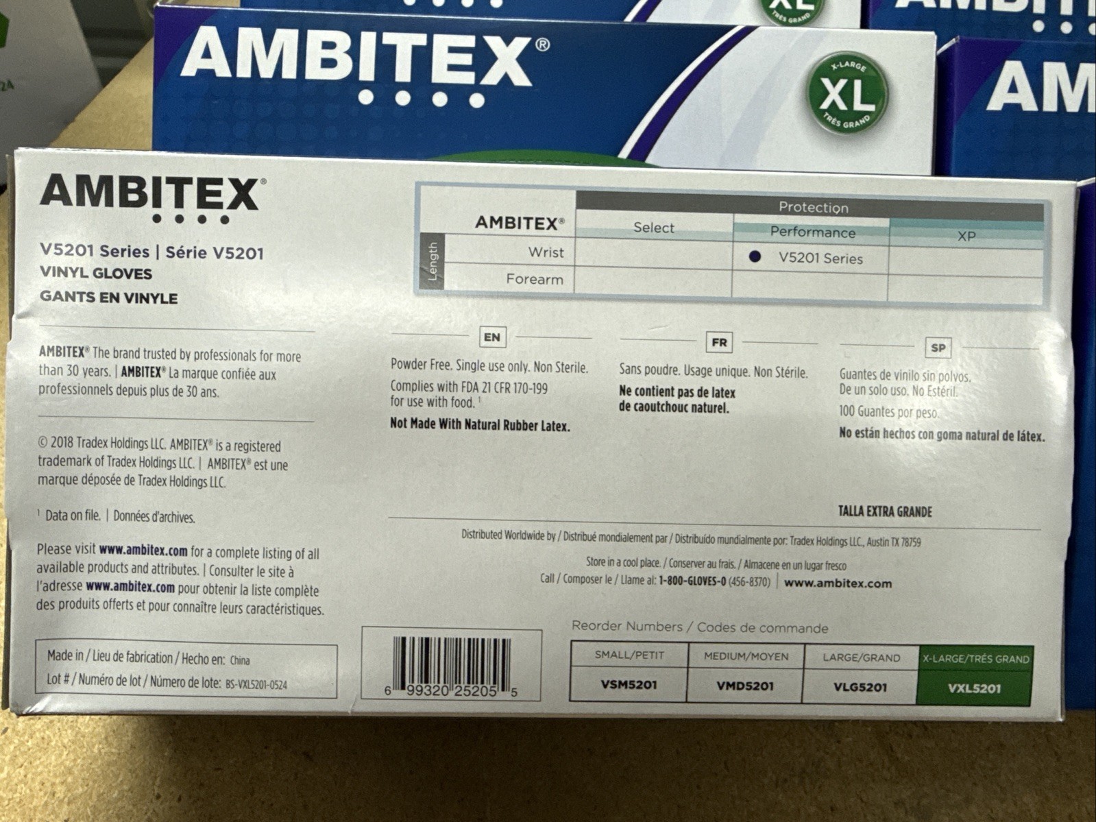 Ambitex Vinyl Gloves X-Large Natural Fit General Purpose VXL5201, Case of 1000